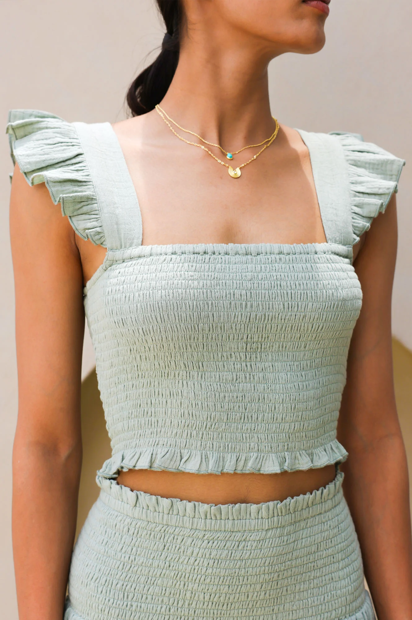 Bryony Cheesecloth Top | Light Khaki