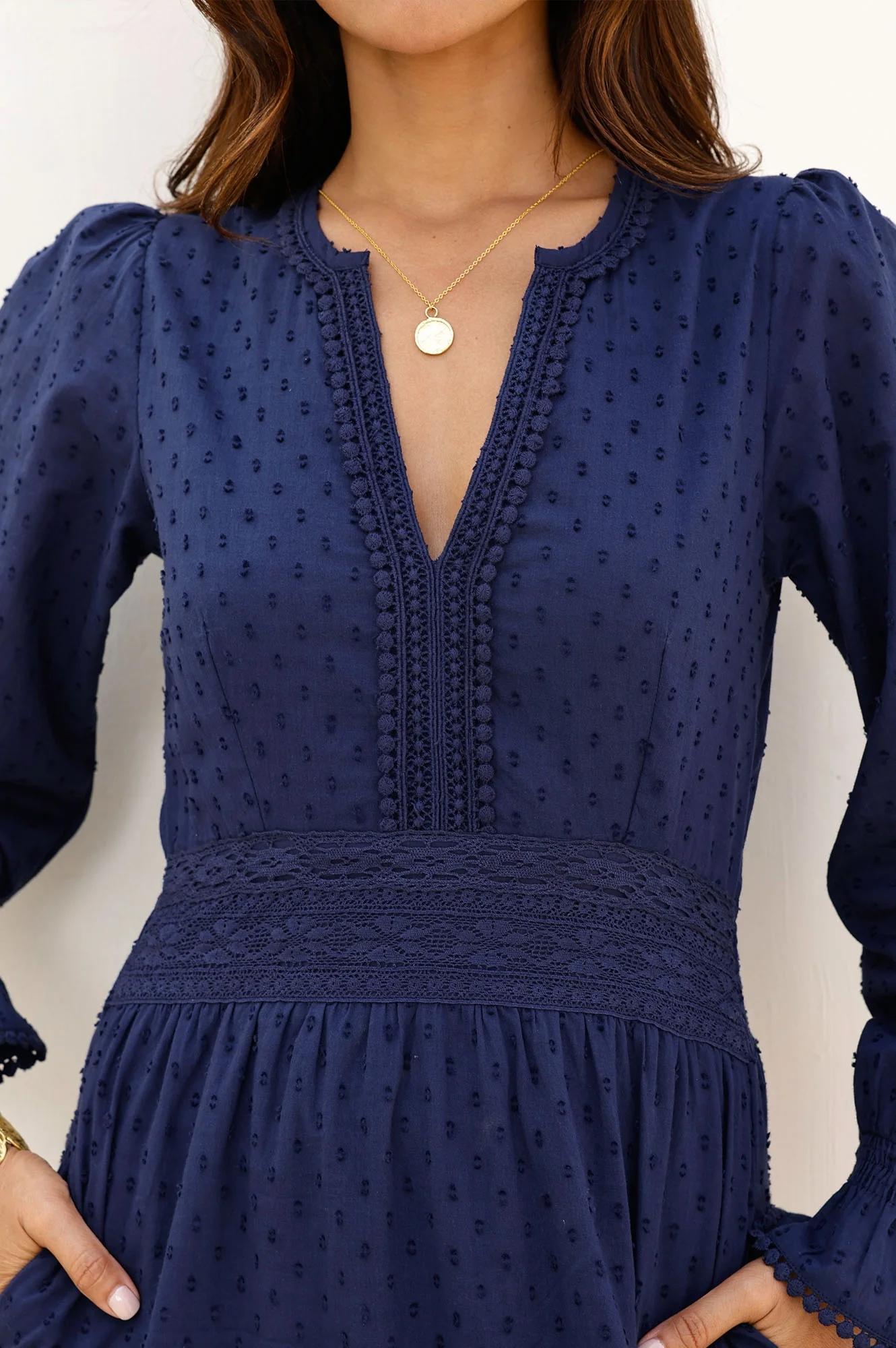 Purdie Organic Cotton Dobby Dress | Navy