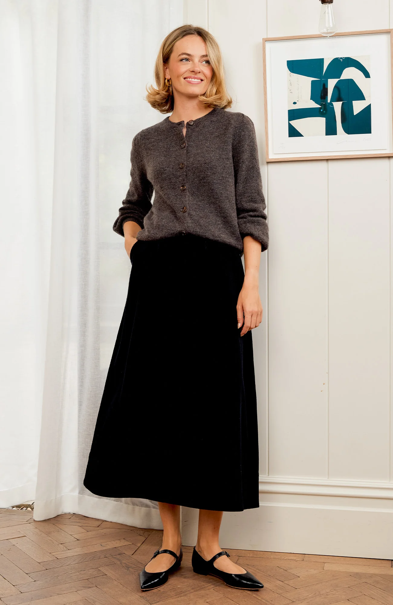 Caro A-Line Cord Skirt | Black