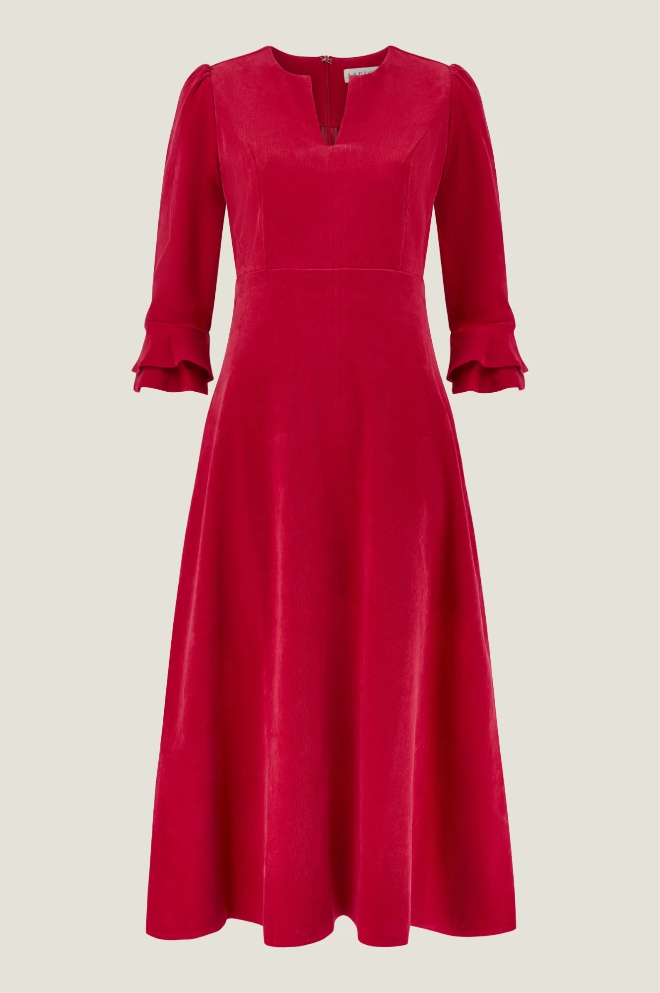 Jocelyn V-Neck 3/4 Sleeve Stretch Corduroy Dress | Red