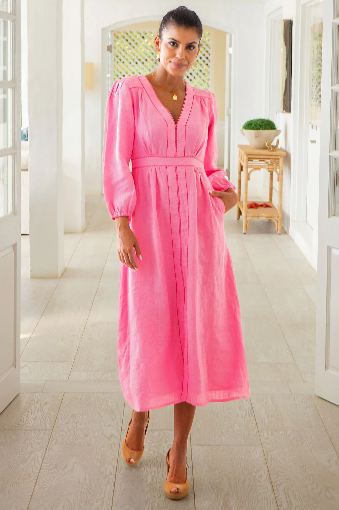 Jamila Linen Dress | Baby Pink