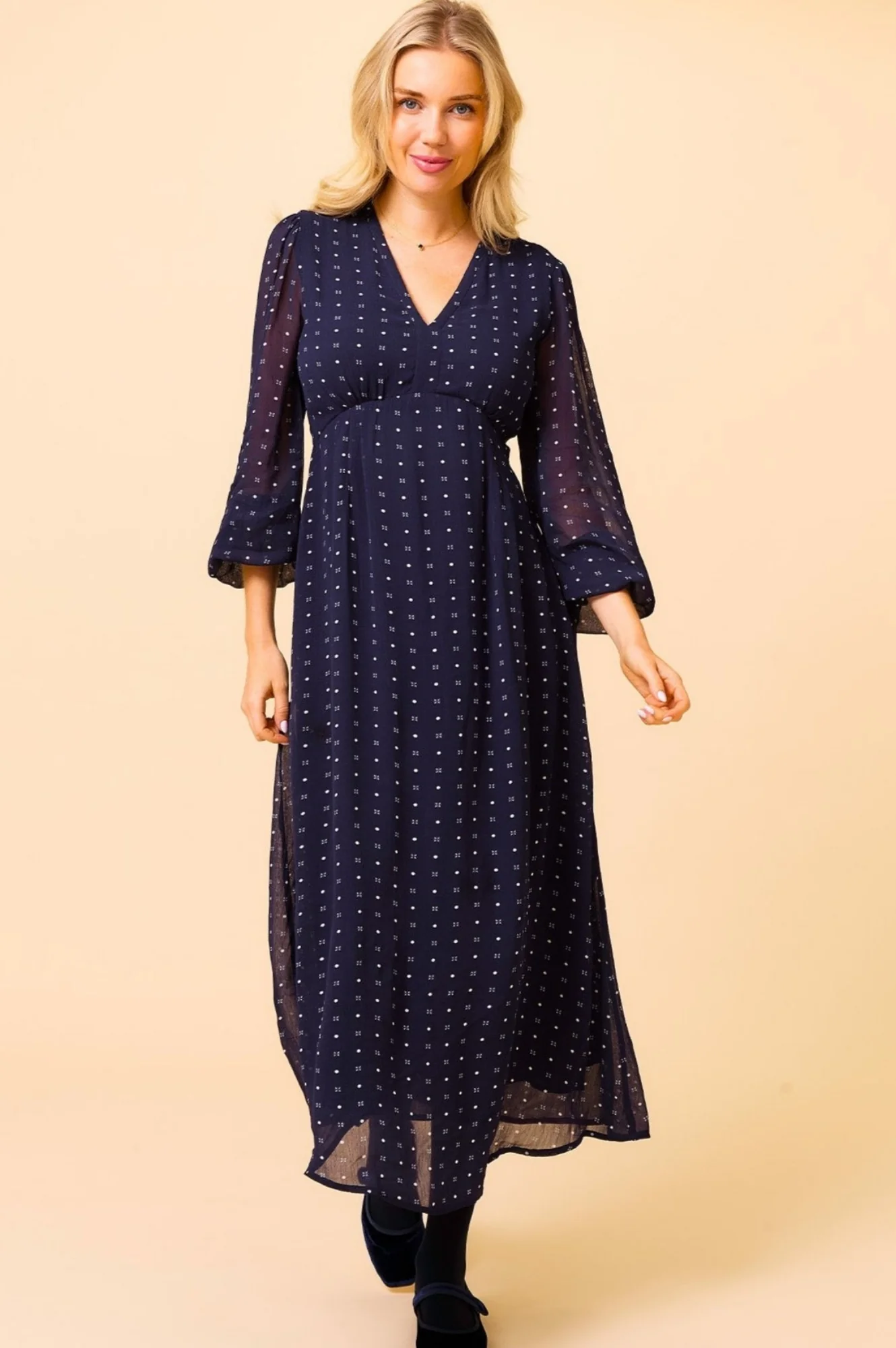 Evelyn Dress | Polka Dot Navy/White