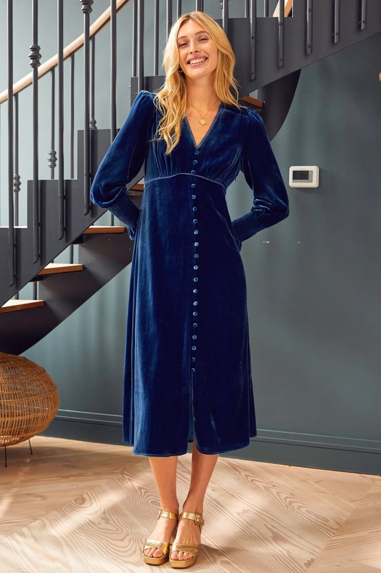 Long Sleeve Velvet Sally Anne Dress | Blue Sapphire