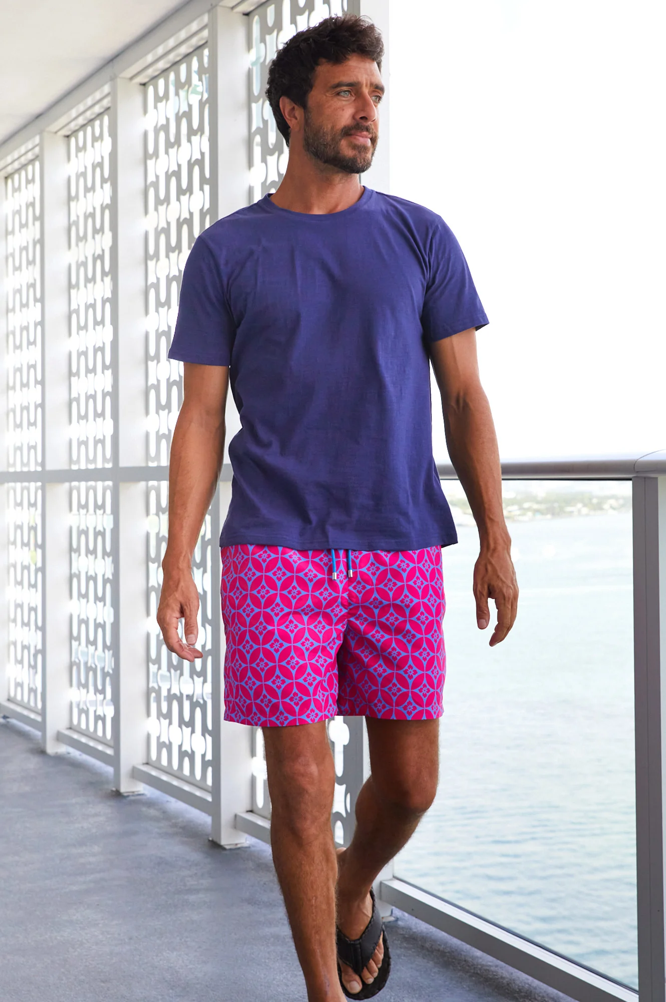 Men's Recycled Swim Shorts | Geo Pink/Blue