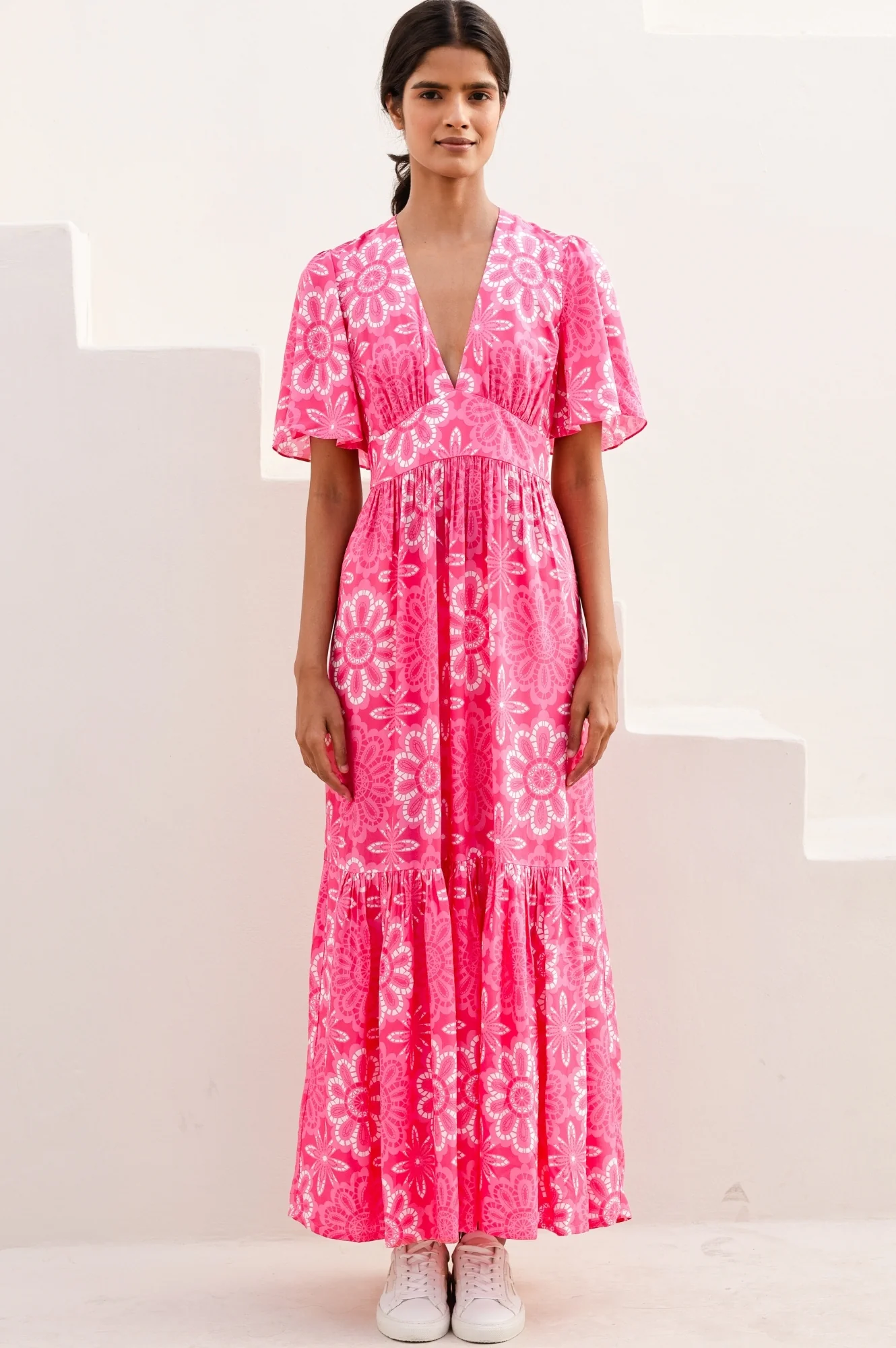 Sylvie EcoVero™ Dress | Lace Floral Pink/White