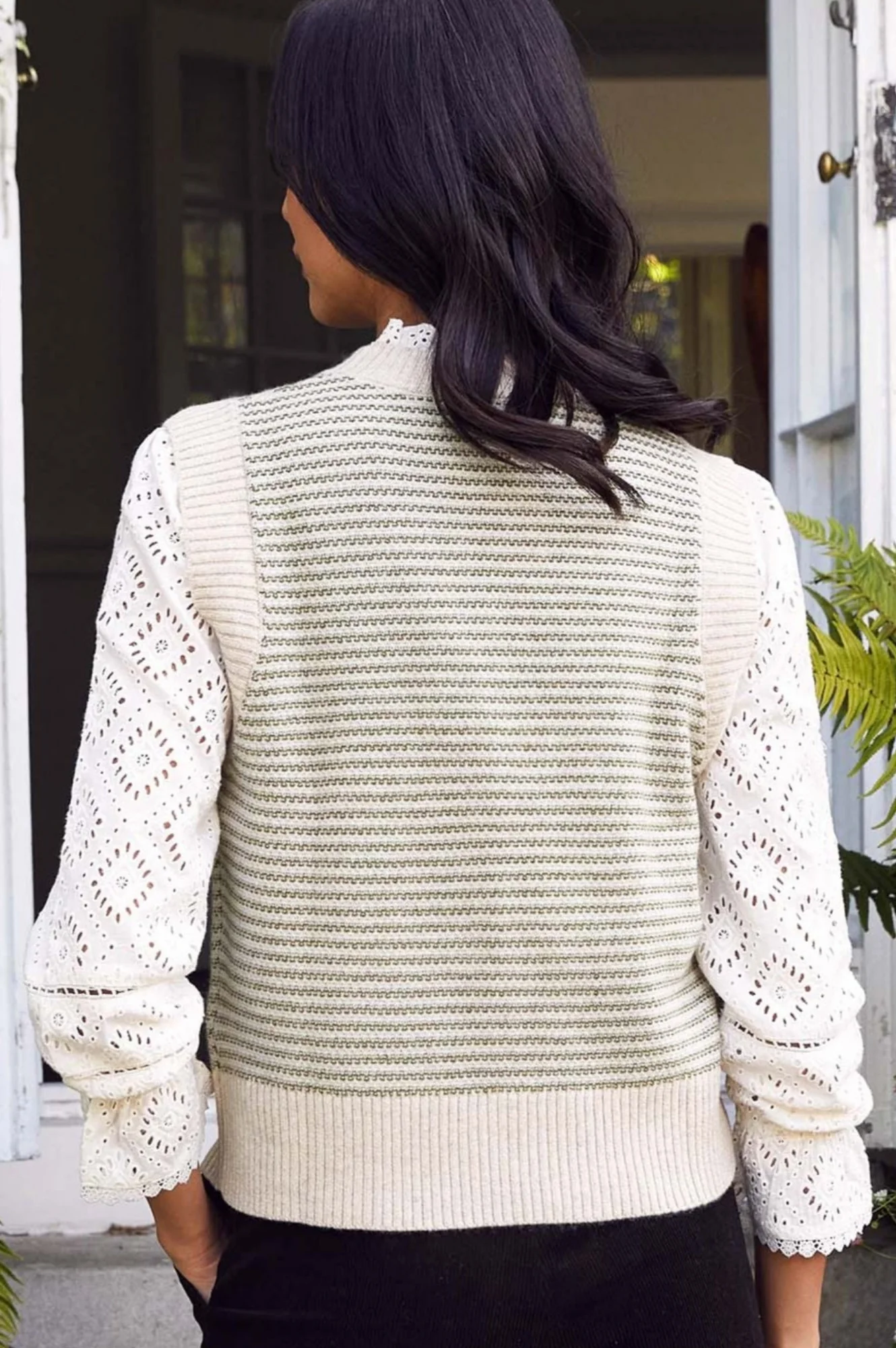 Merino Wool Jacquard Short Tank | Detail Green/Natural