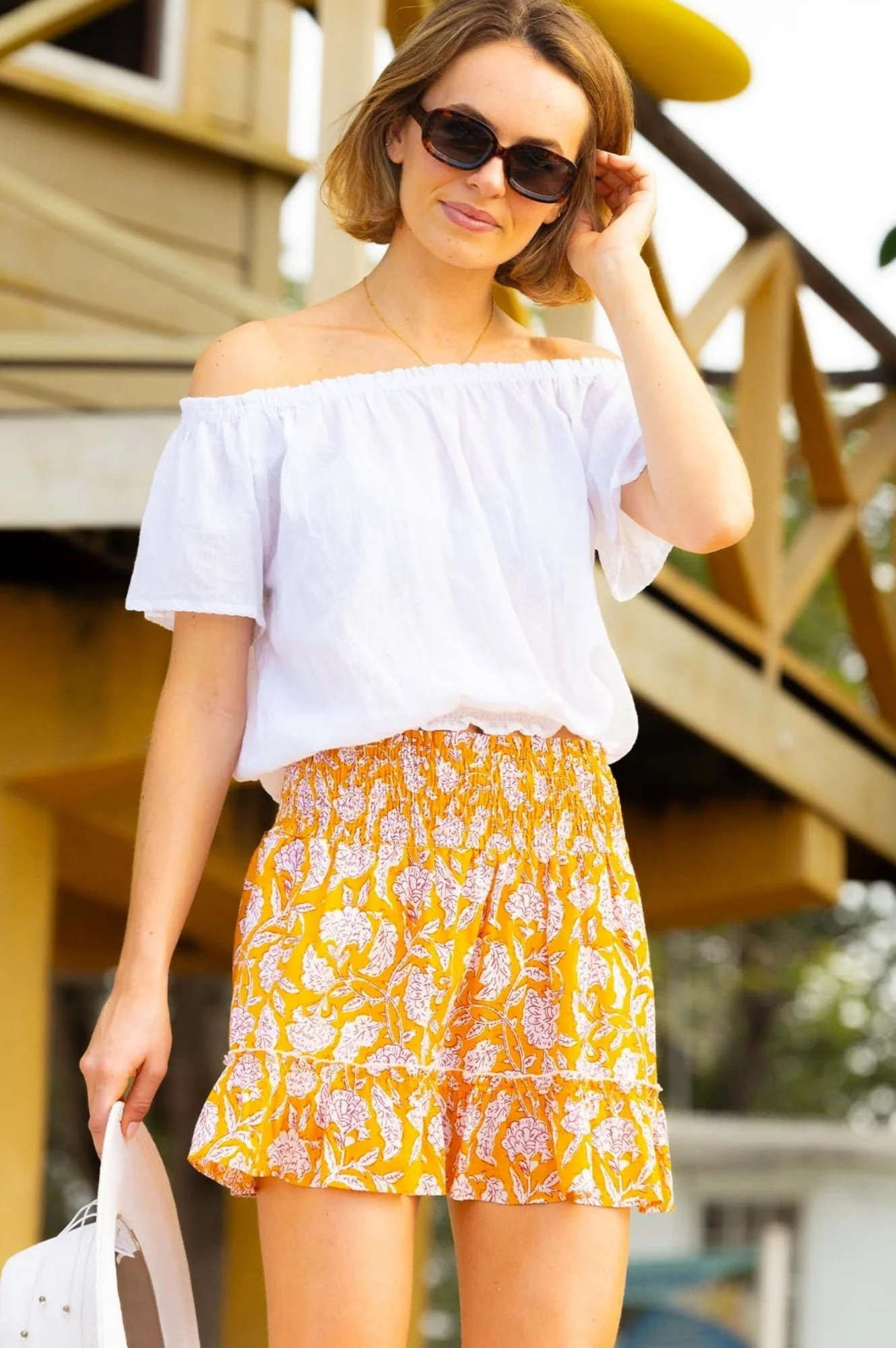 Emani Organic Cotton Skirt | Dianthus Yellow/White