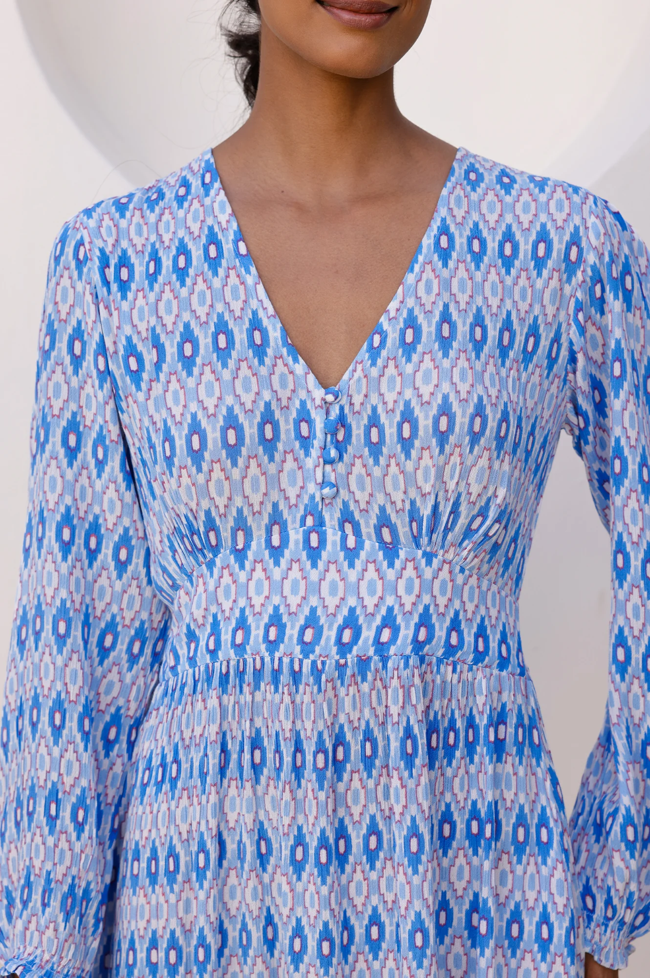 Camila Dress | Aztec Light Blue/Red