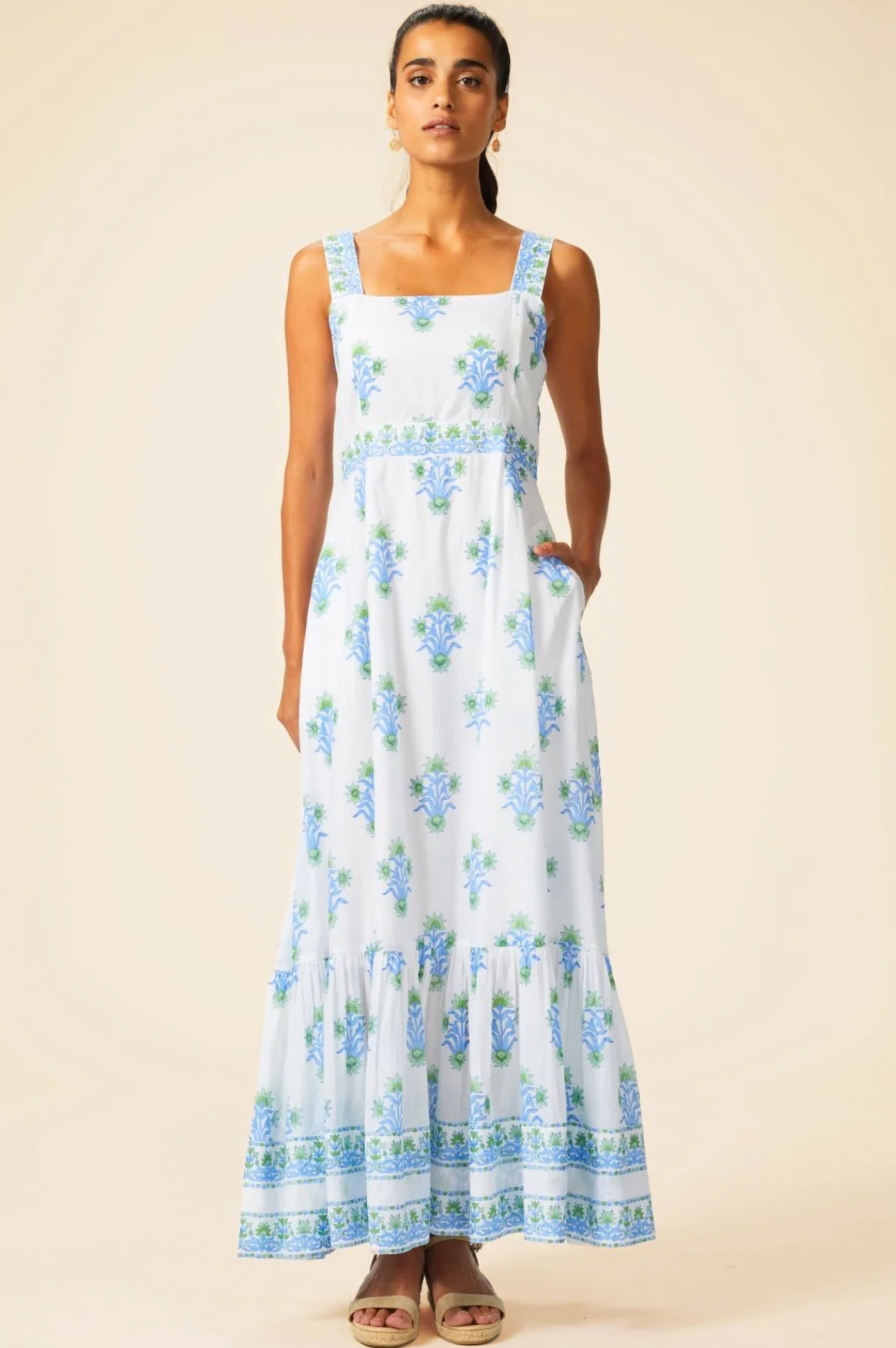Aurelia Block Print Dress | White/Blue