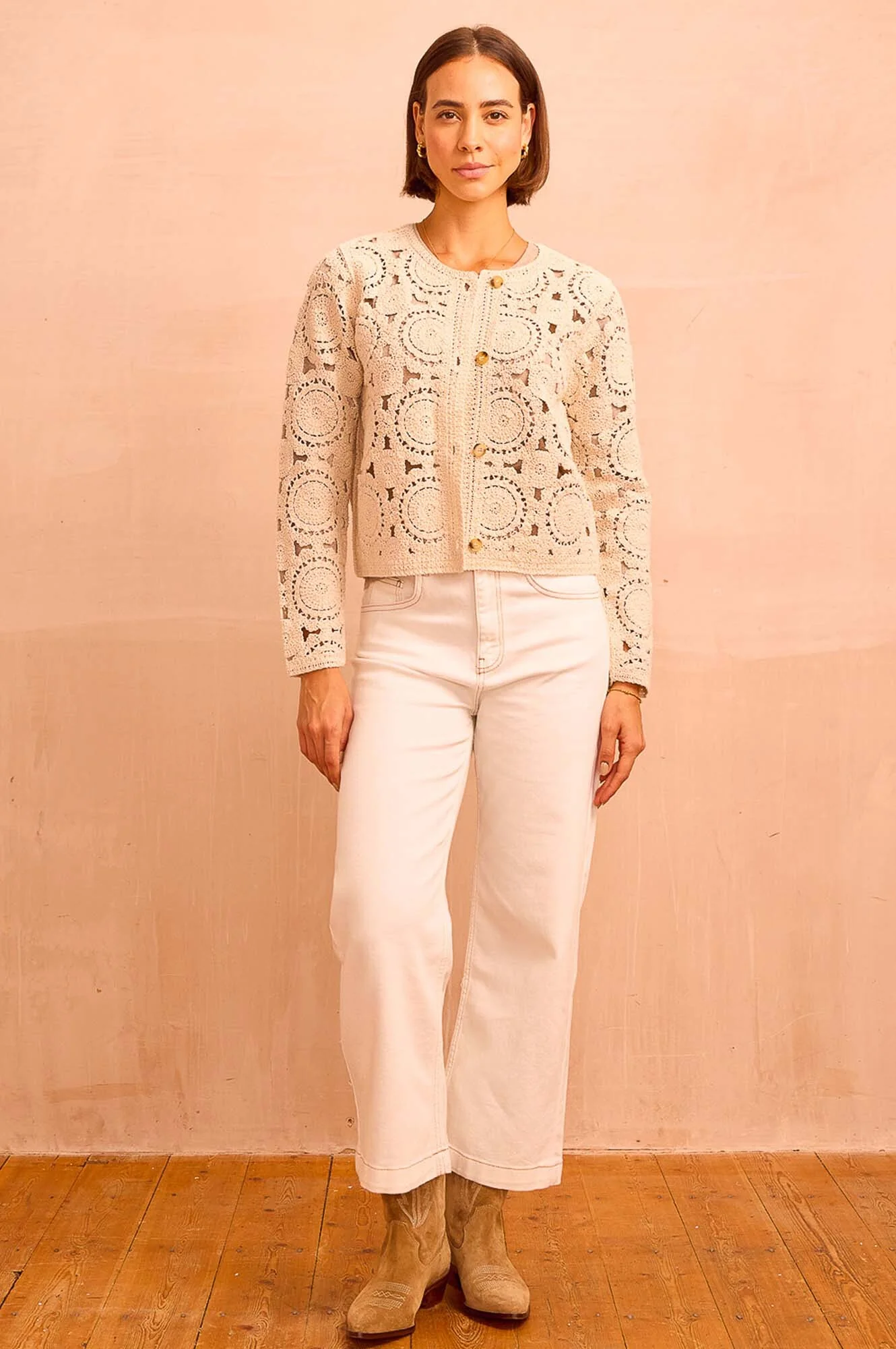 Denim Wide Leg Crop Jean | Ecru