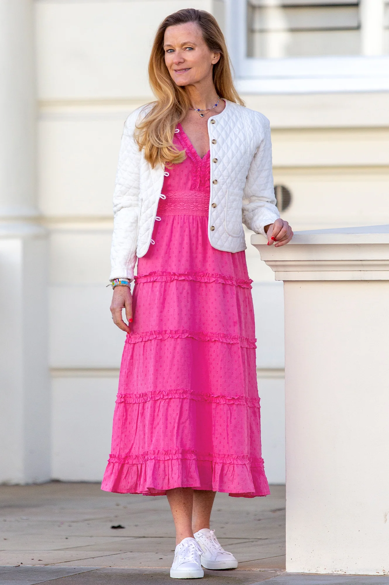 Viola Cotton Midi Dress | Bright Pink