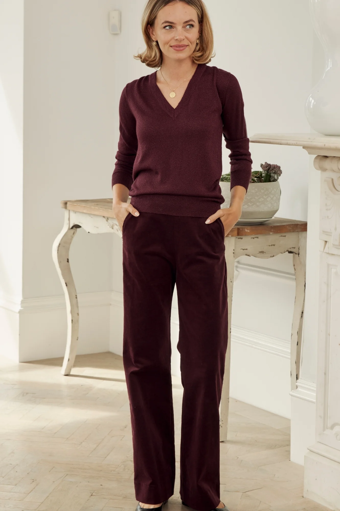 Juliette Stretch Corduroy Trouser | Burgundy