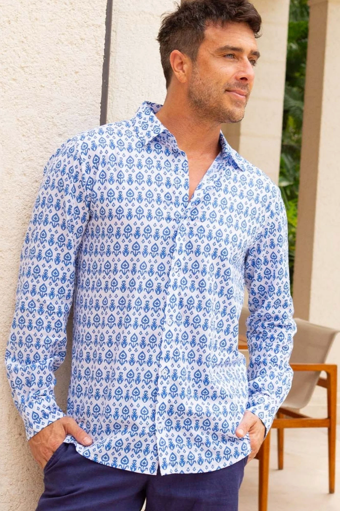 Men's Organic Cotton Shirt | Tear Drop White/Blue