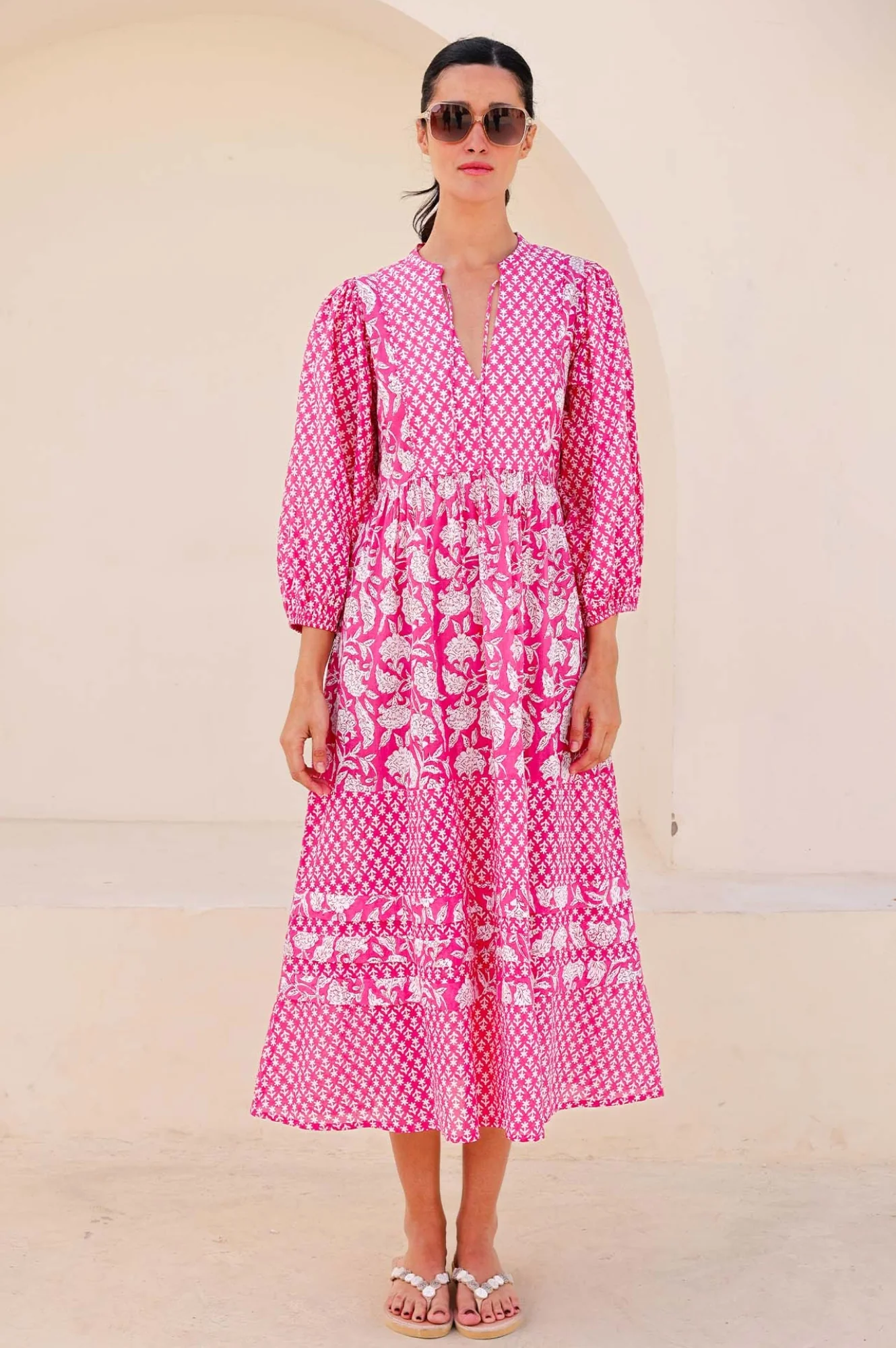 Martha Organic Cotton Mix Print Dress | Dianthus Print Pink/White