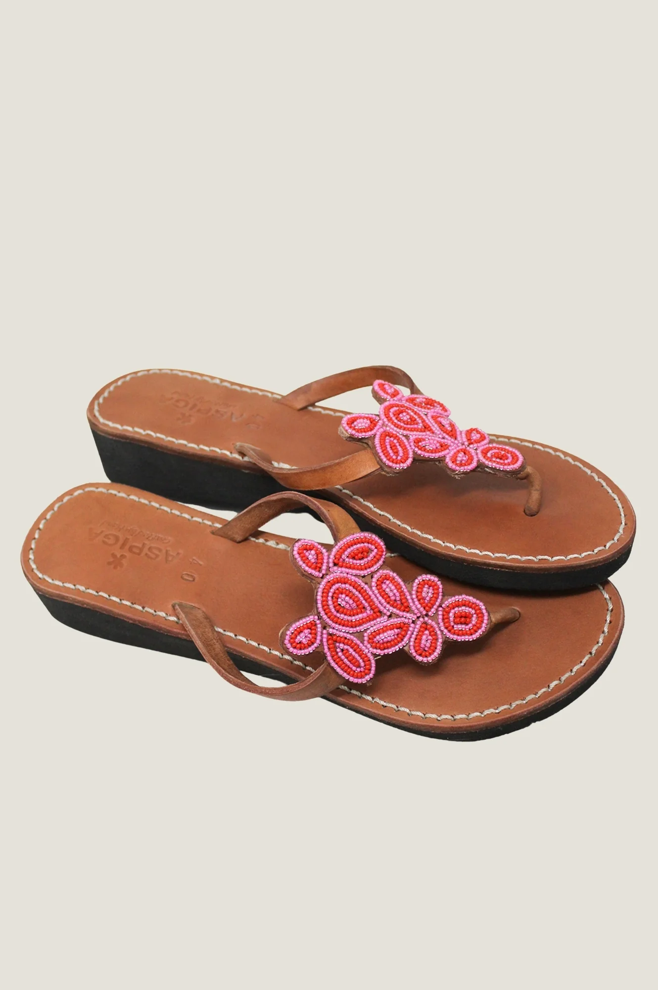 Mia Full Beaded Sandals | Pink/Red