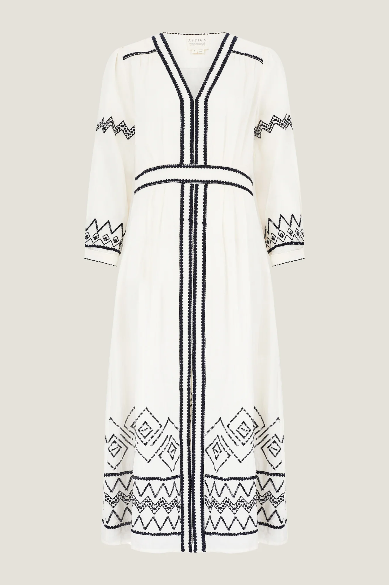 Jamila Embroidered Dress | Ecru/Black