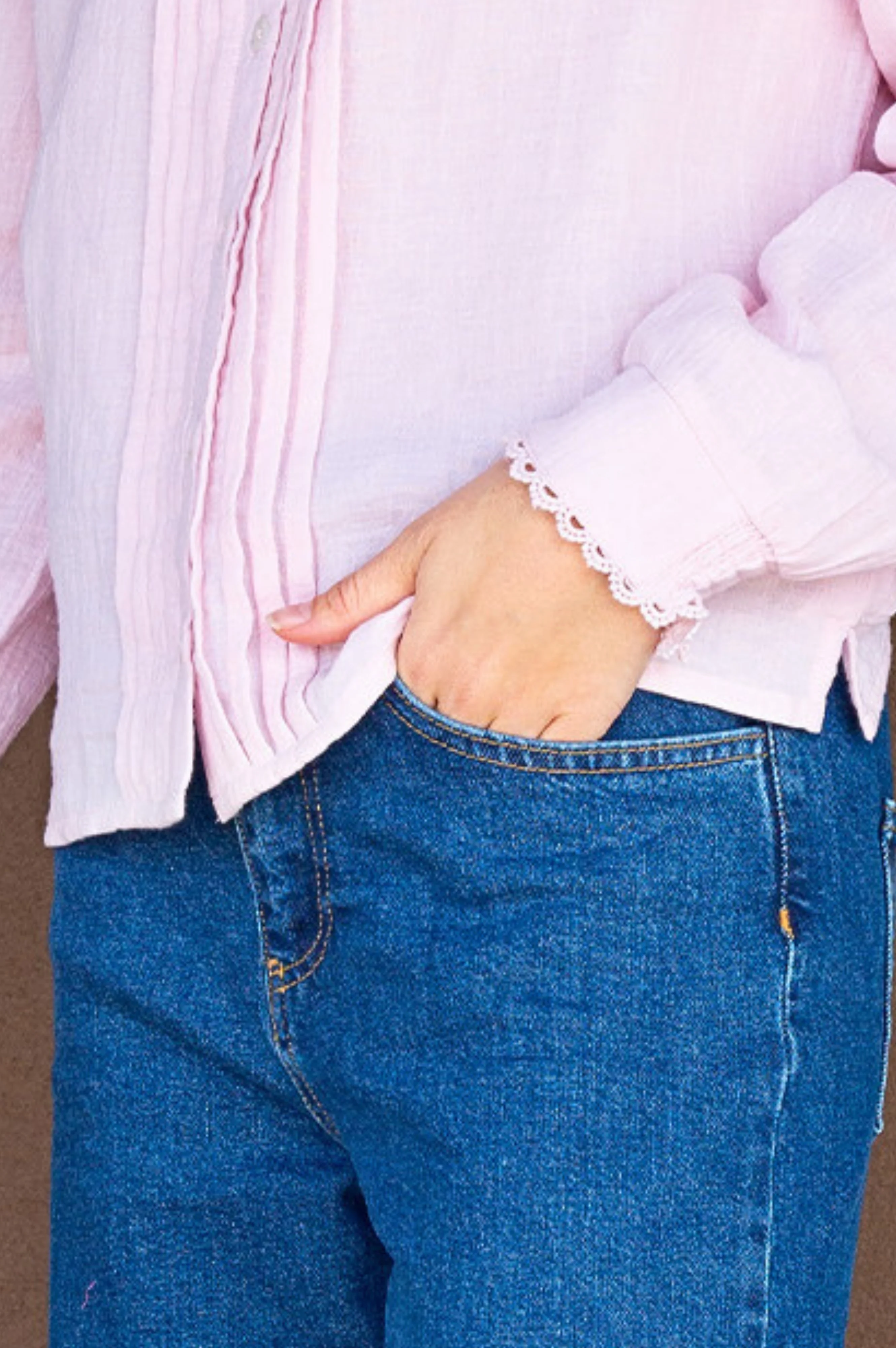 Holly Pin Tuck Organic Cotton Cheesecloth Long Sleeve Blouse | Blush Pink