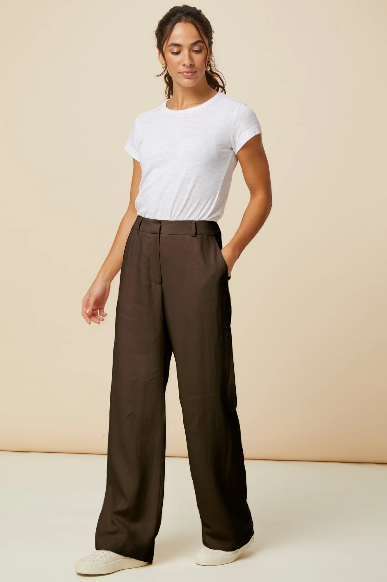Linen Blend Trousers | Chocolate