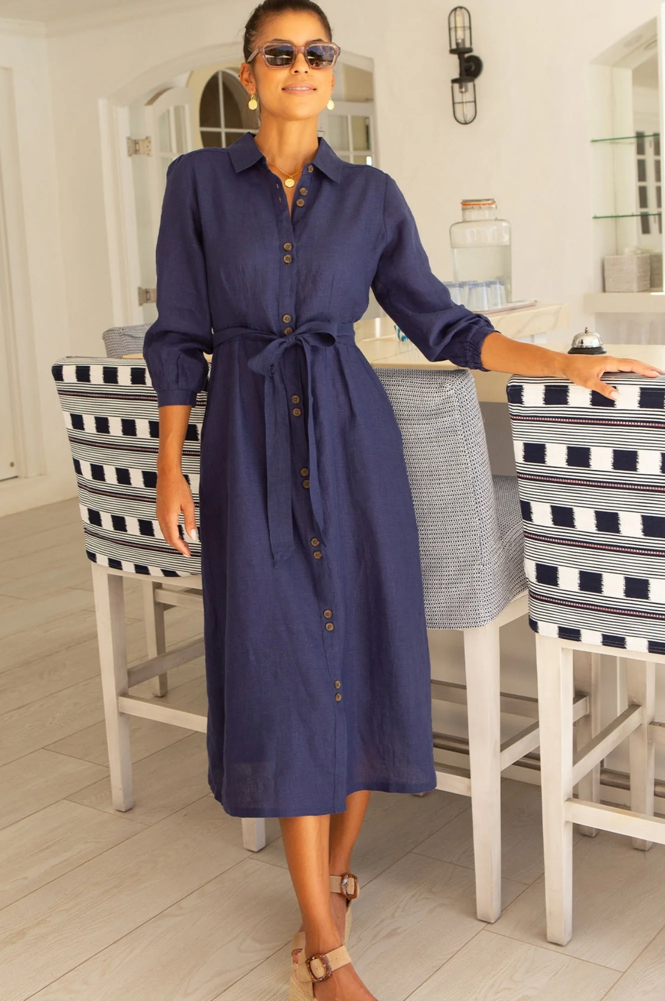 Linen Shirt Dress | Navy