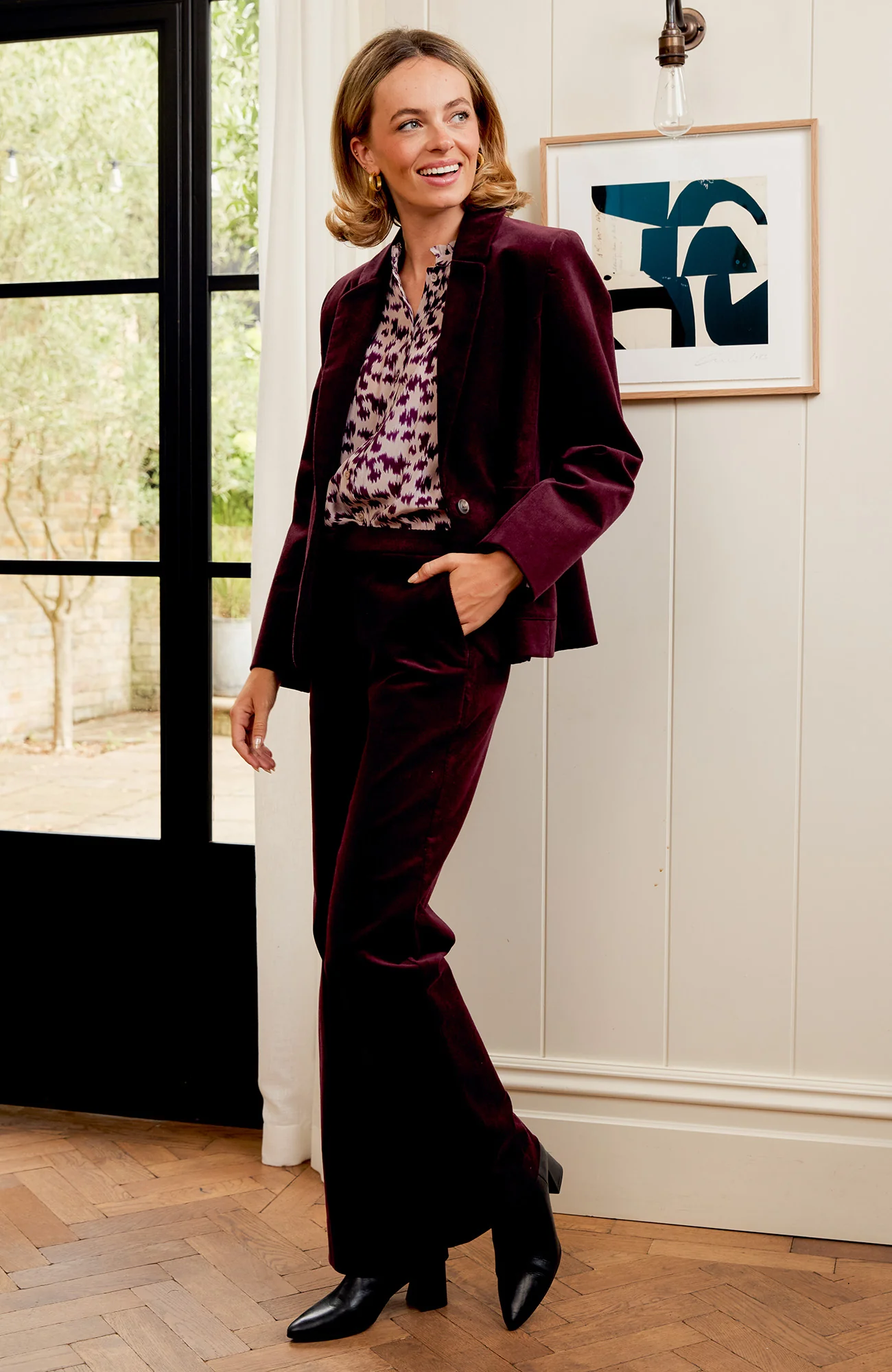 Gaia Stretch Corduroy Blazer | Burgundy