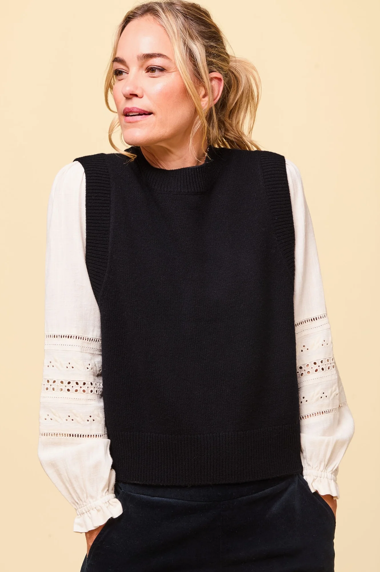 Merino Wool Knitted Short Tank | Black