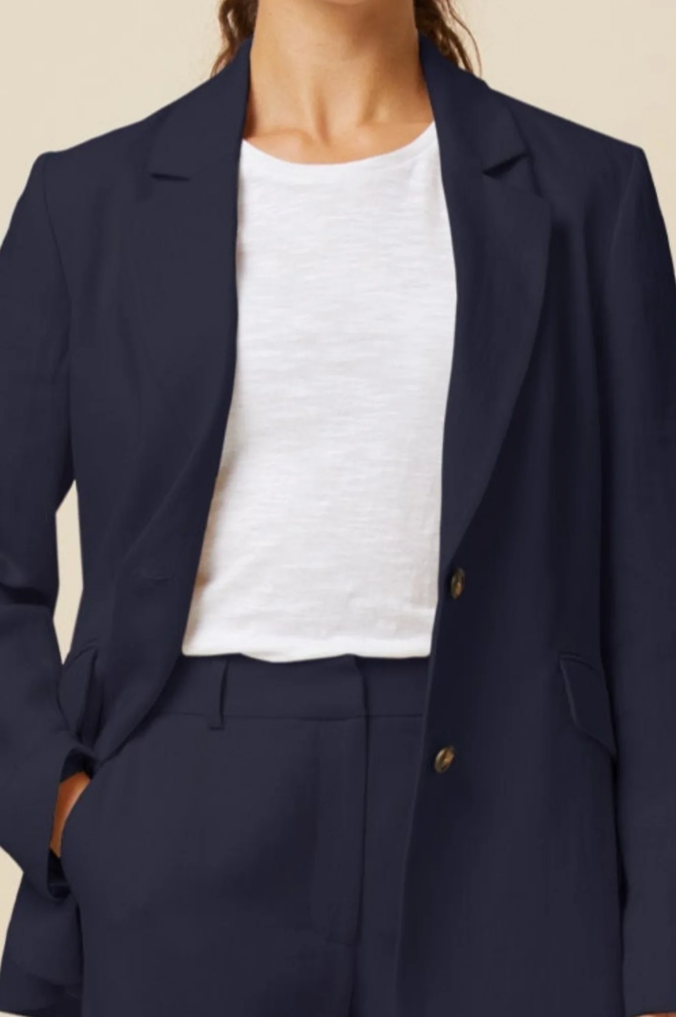 Linen Blend Blazer | Navy