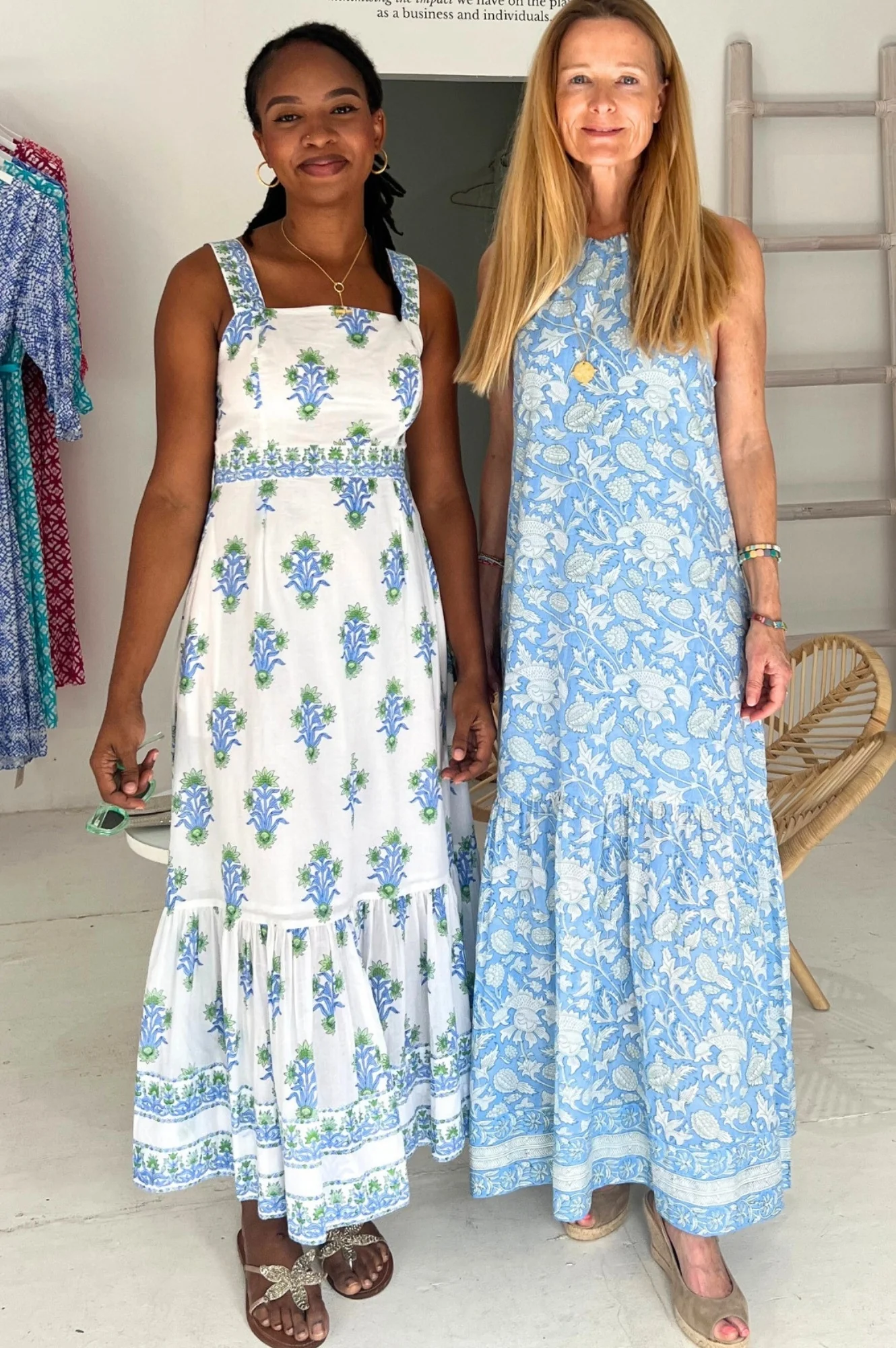 Aurelia Block Print Dress | White/Blue