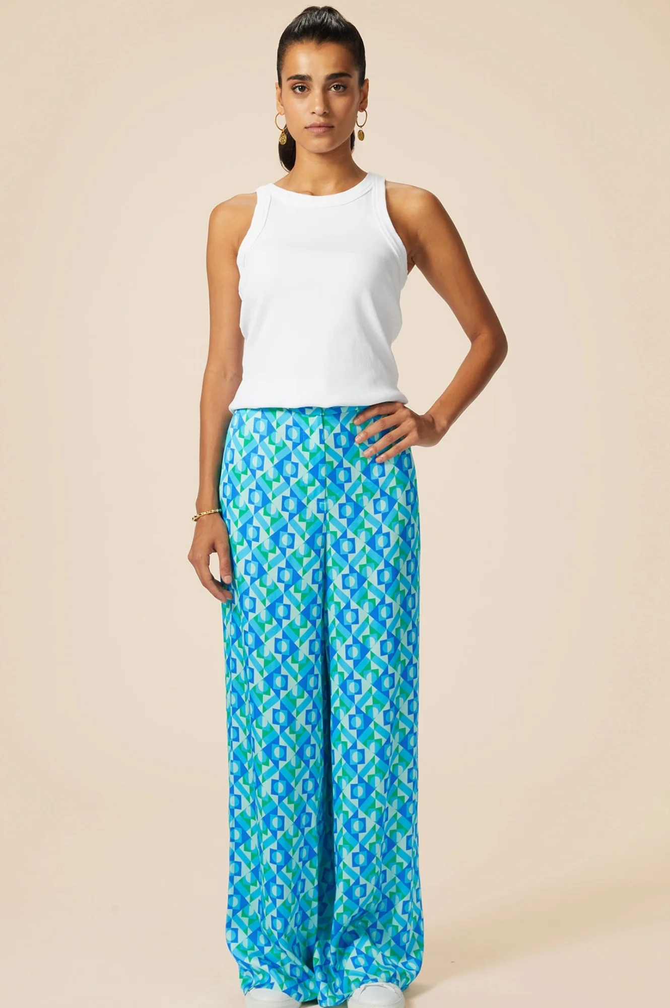 Alvia Satin Trouser | Tropical Geo Navy/Turquoise