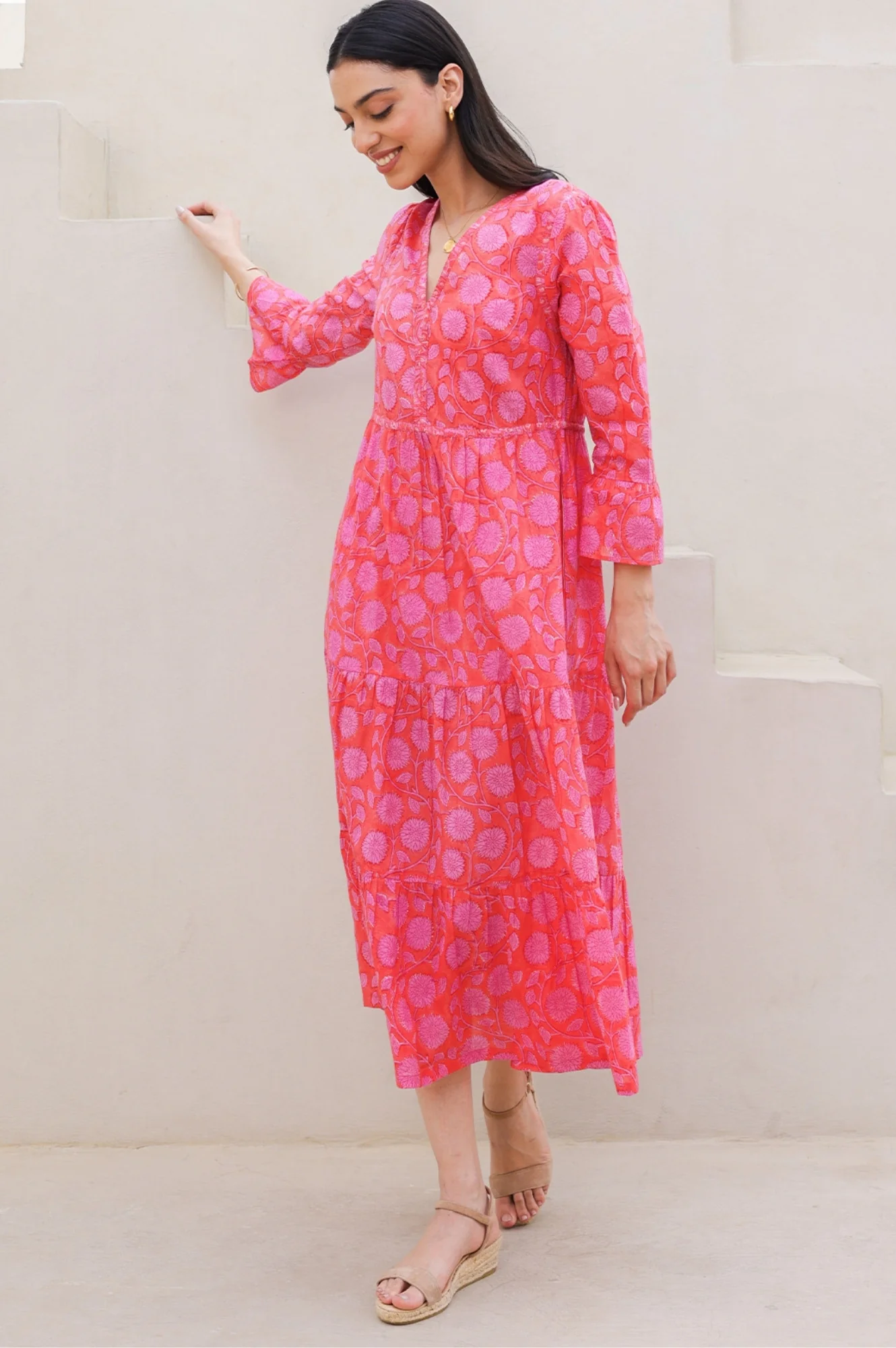 Hayden Block Print Dress | Mara Red/Pink