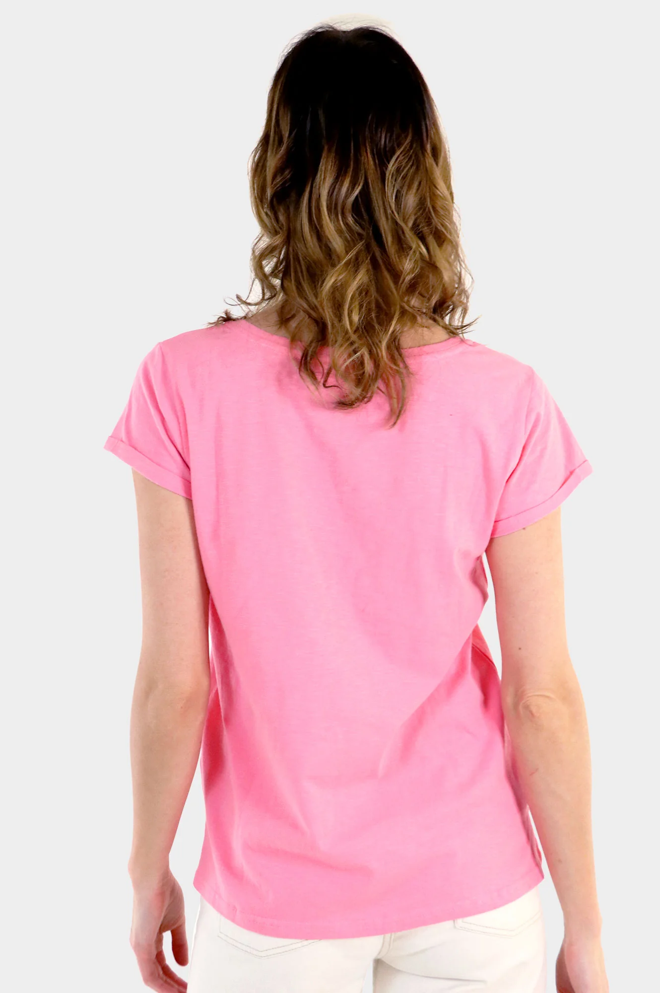 Organic Cotton V-Neck T-Shirt | Pink