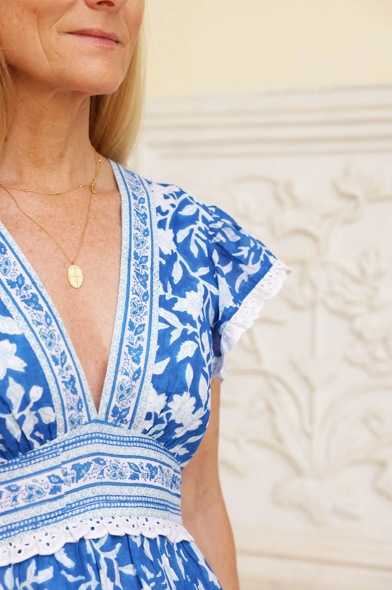 Pippa Block Print Dress | Japanese Flower Cobalt