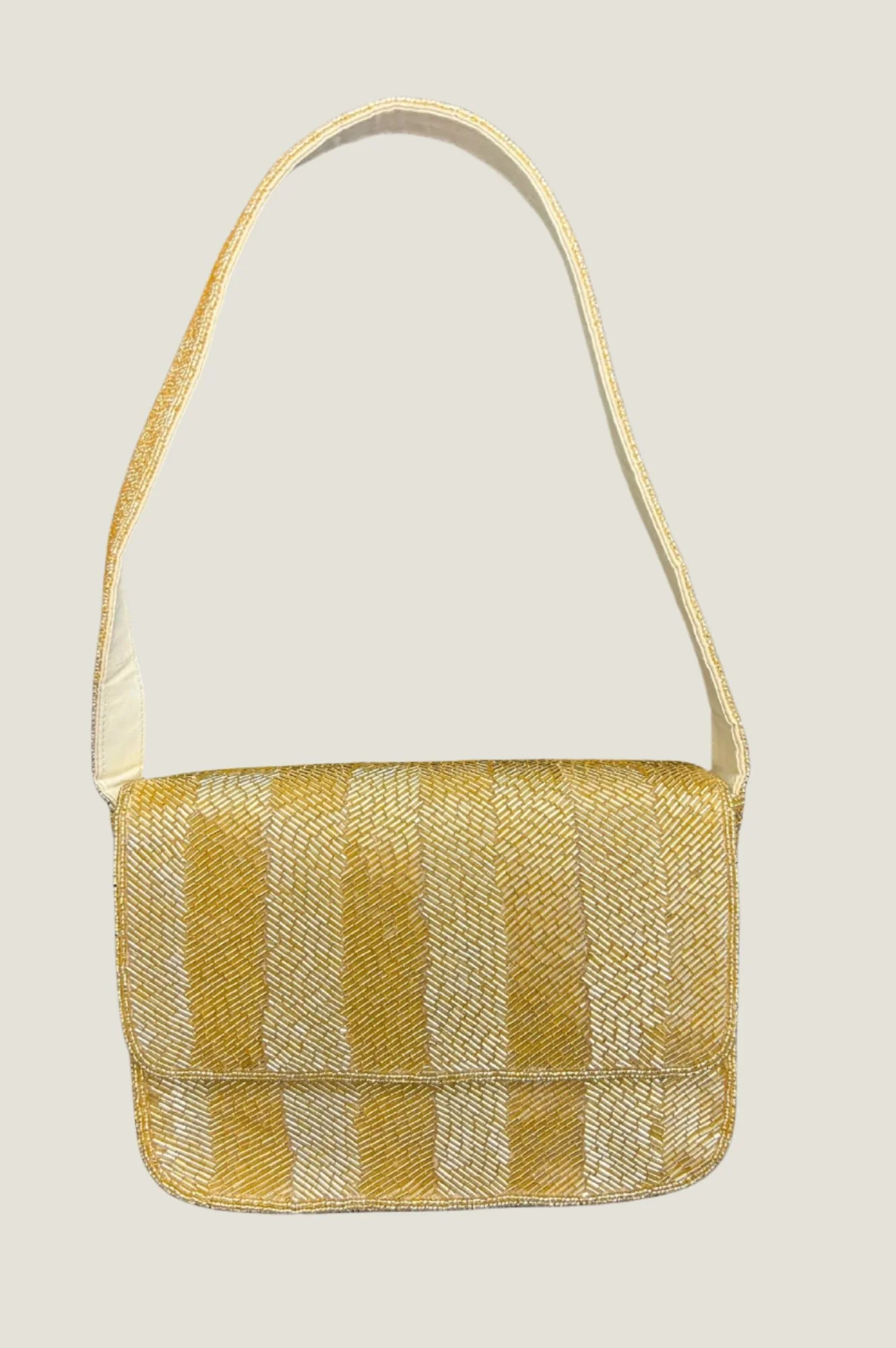 Beaded Strap Handbag | Chevron Gold