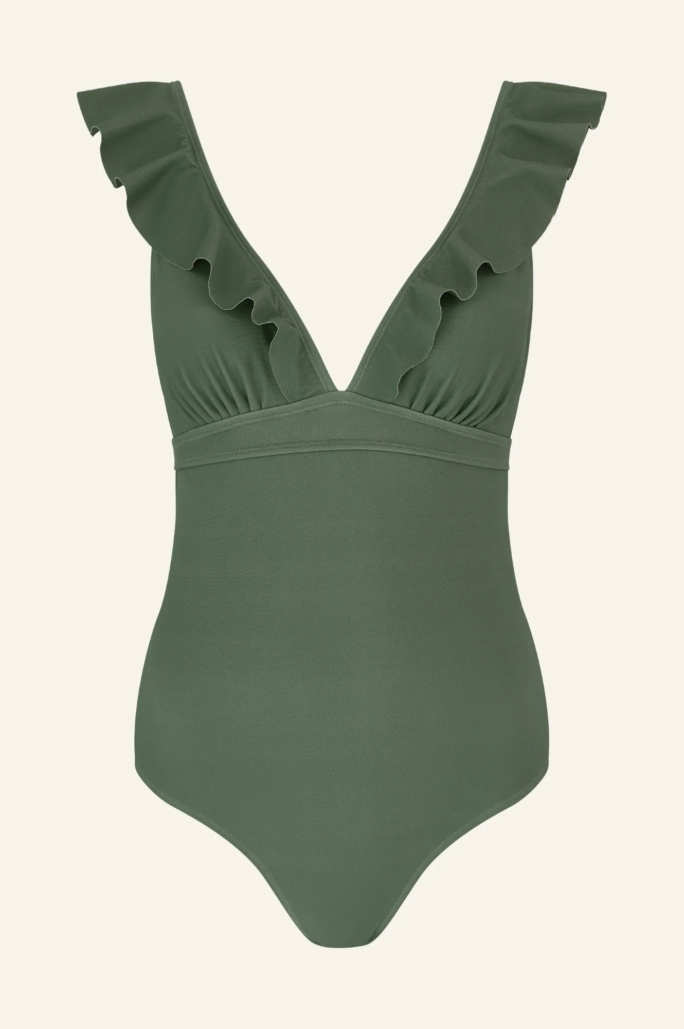 Recycled Frill V-Neck Swimsuit | Khaki