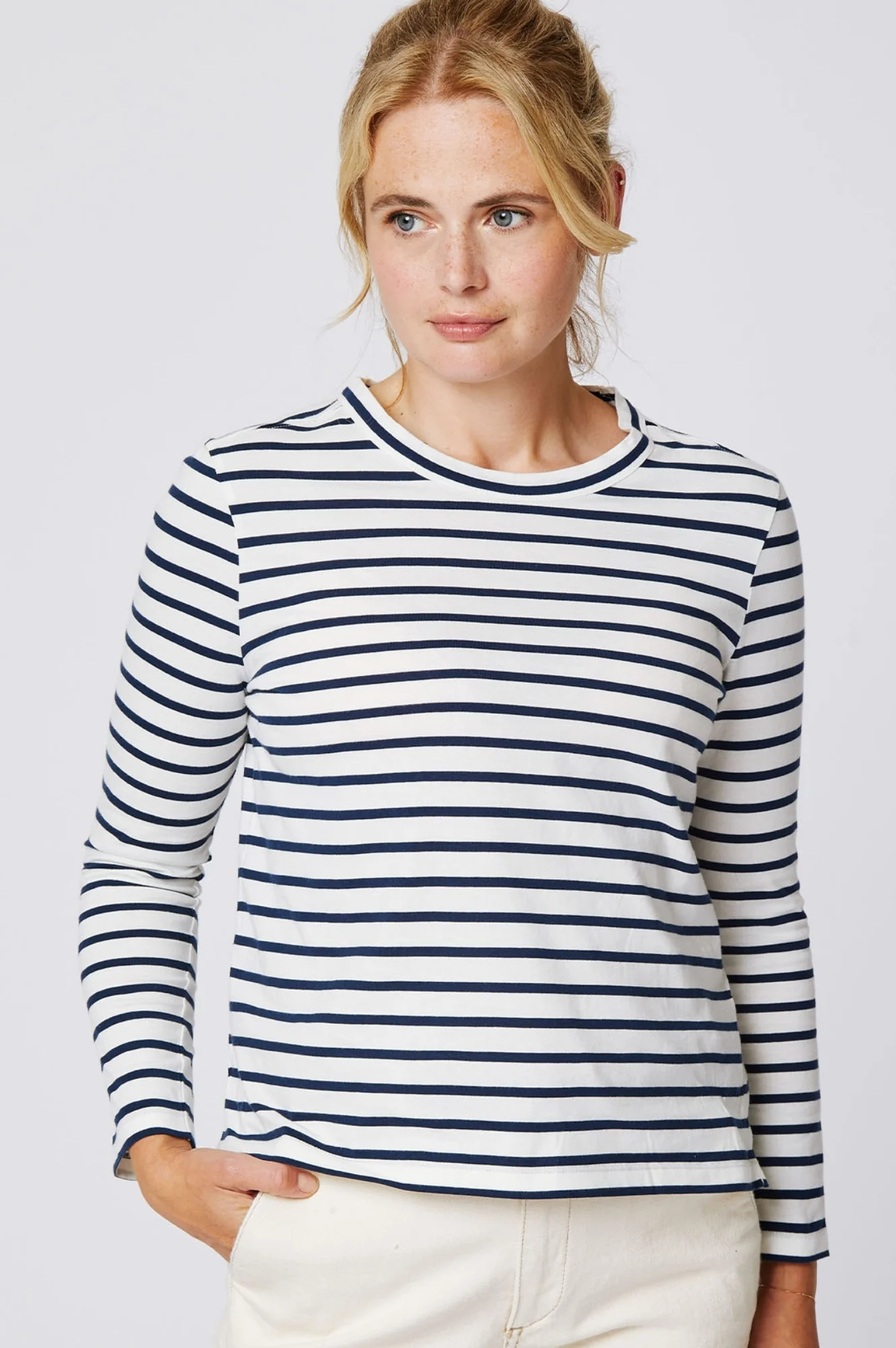 Long Sleeve Jersey T-Shirt | Ivory/Navy