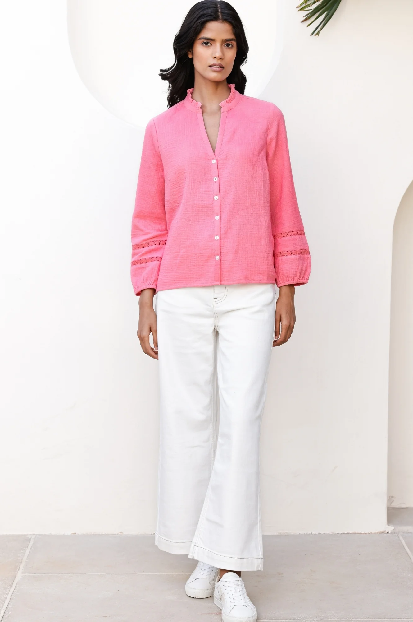 Mina Organic Cotton Cheesecloth Blouse | Pink Lemonade