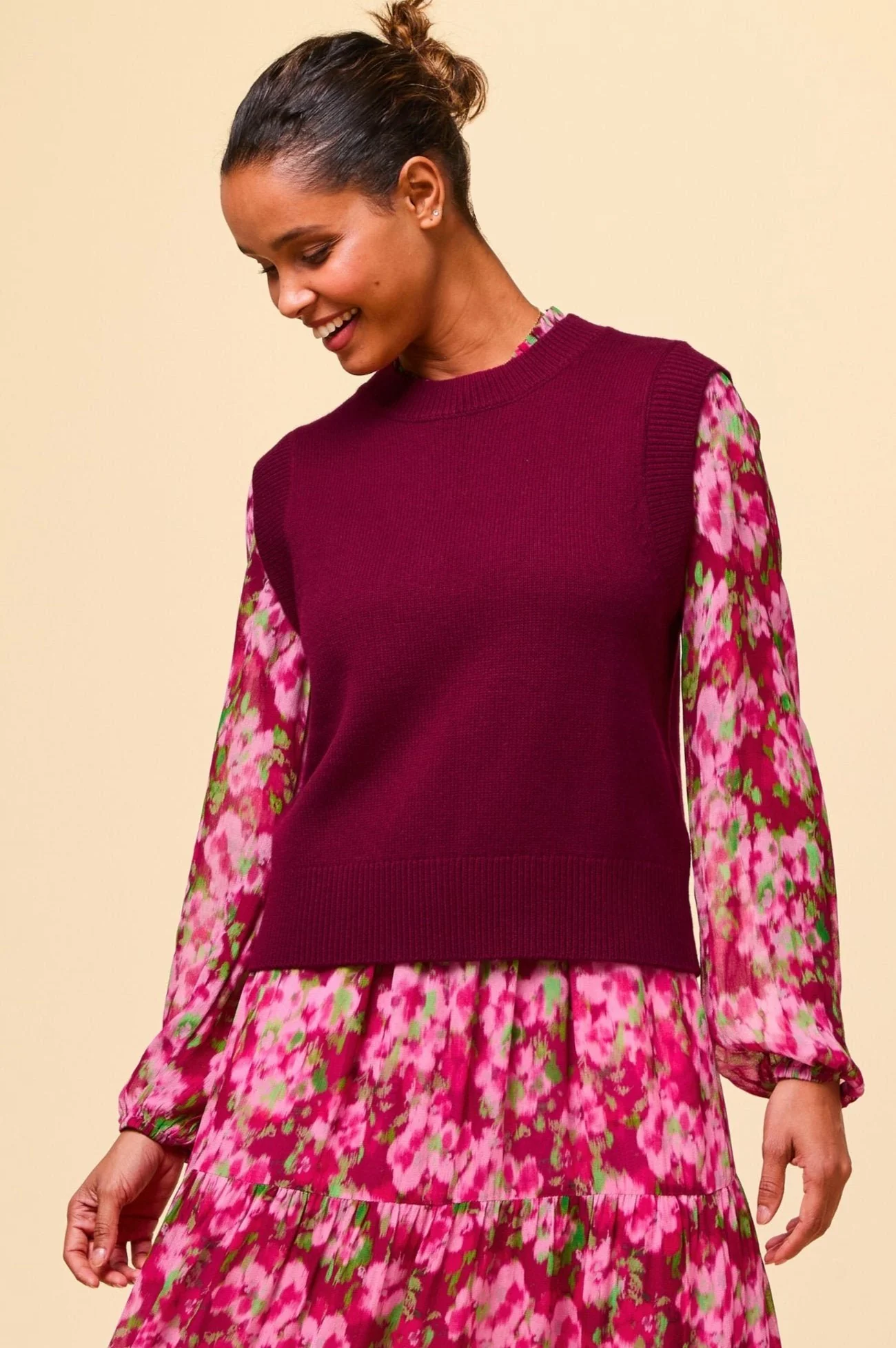 Merino Wool Knitted Short Tank | Wine