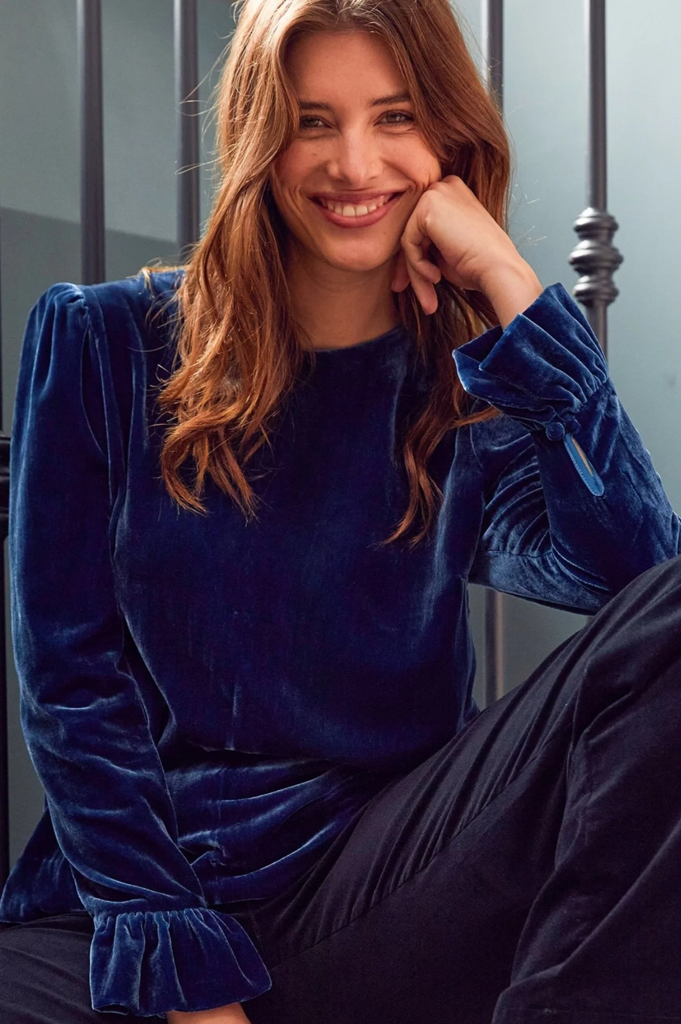 Victoria Velvet Top | Blue Sapphire