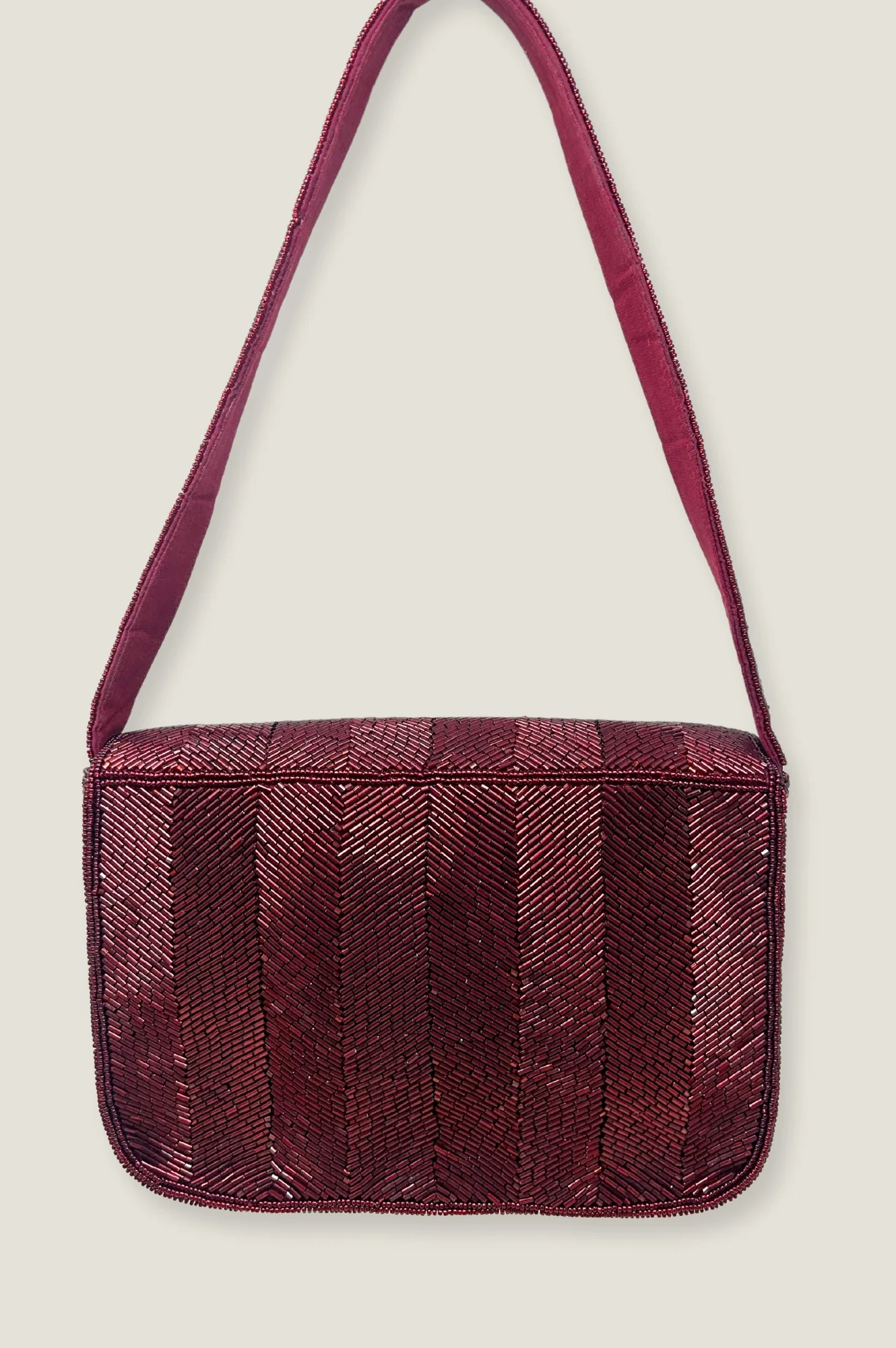 Beaded Strap Handbag | Chevron Wine