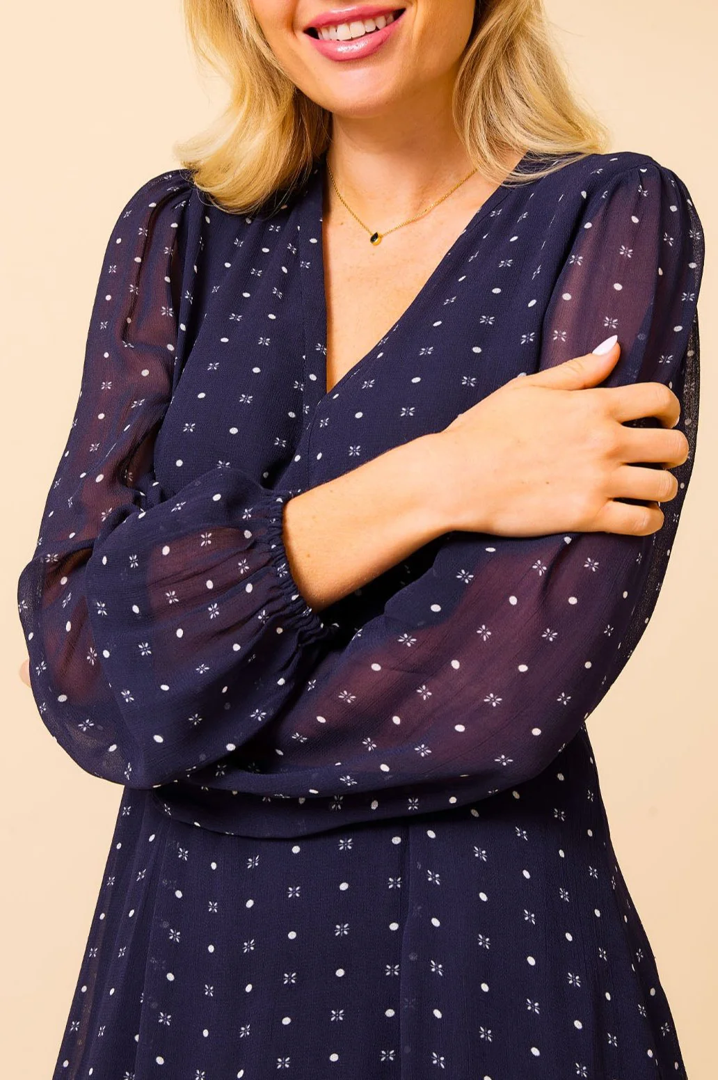 Evelyn Dress | Polka Dot Navy/White