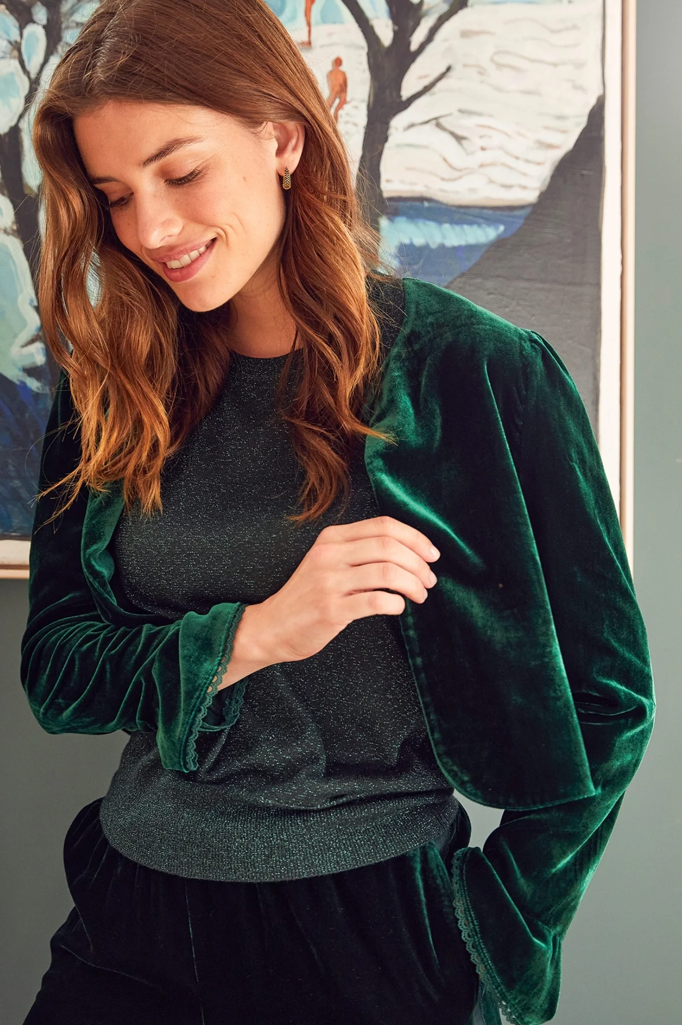 Adie Velvet Shrug | Emerald