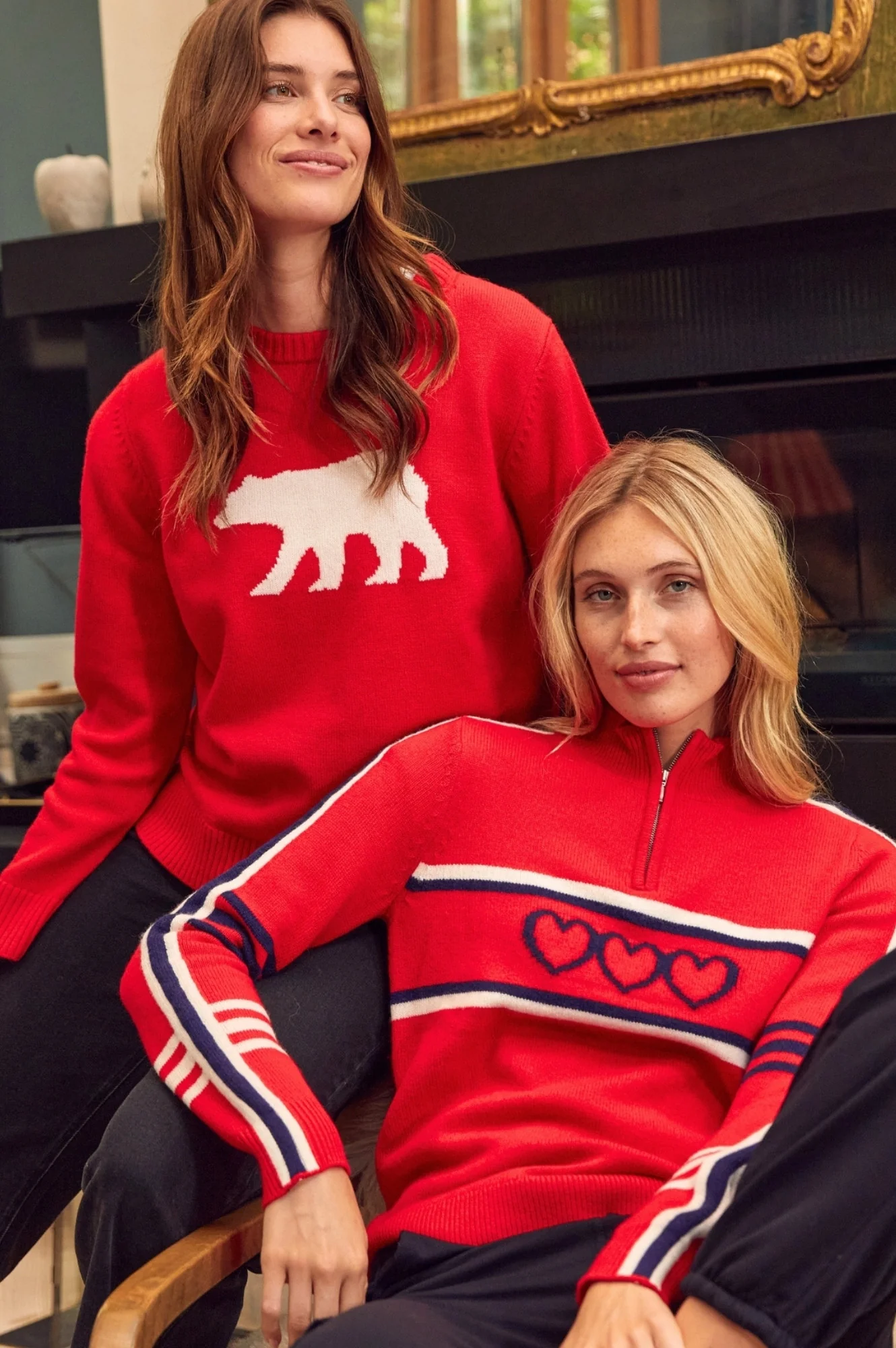 Merino Wool Polar Bear Jumper | Red/Cream