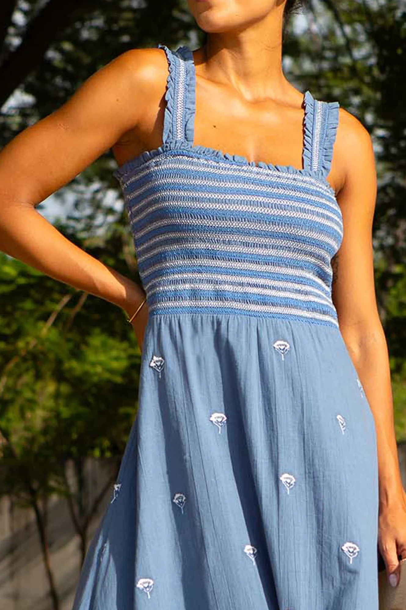 Rhianna Embroidered Dress | Blue/Grey/White