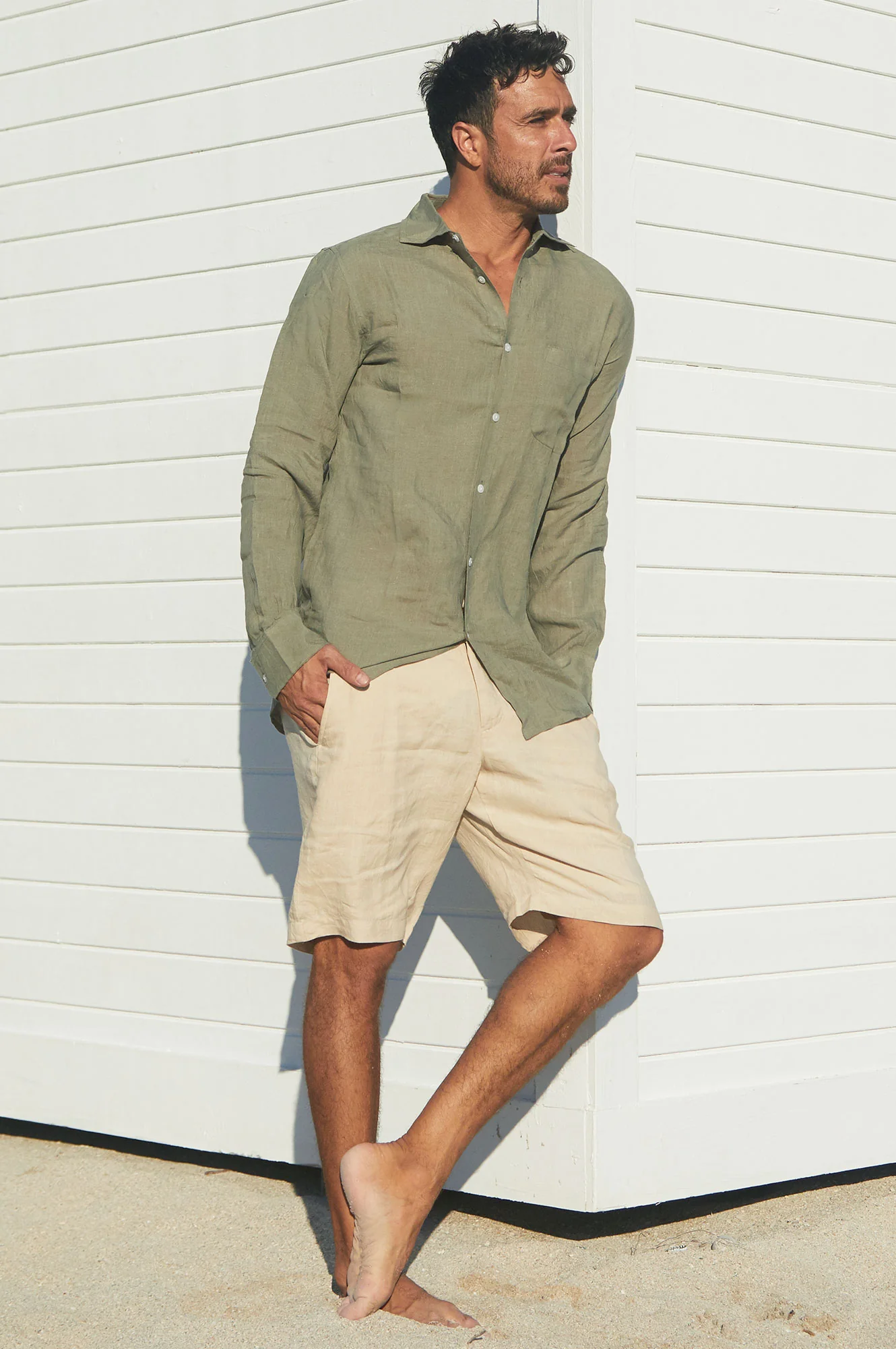 Men's Holiday Linen Shirt | Khaki