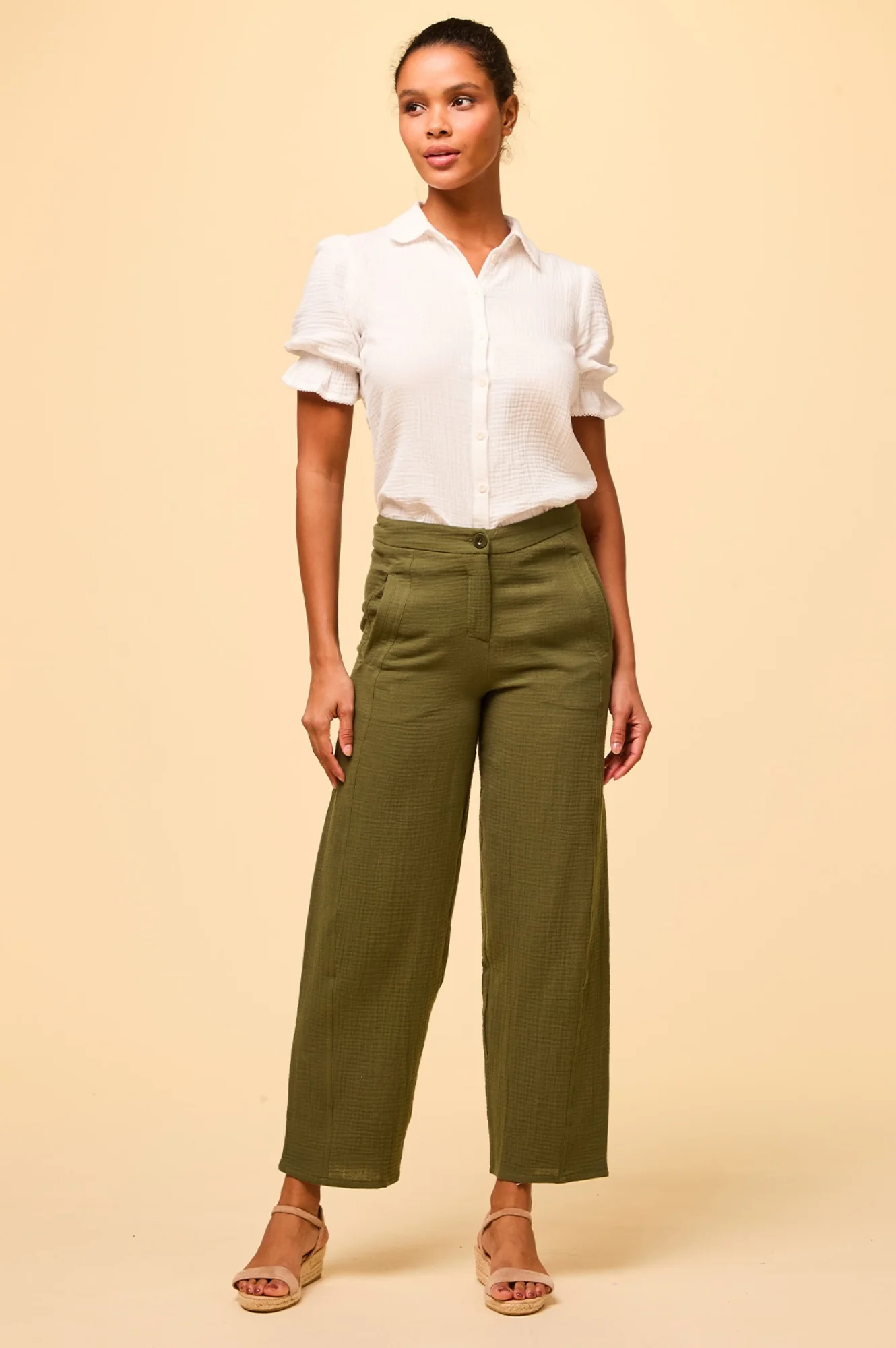 Libby Cheesecloth Trousers | Khaki