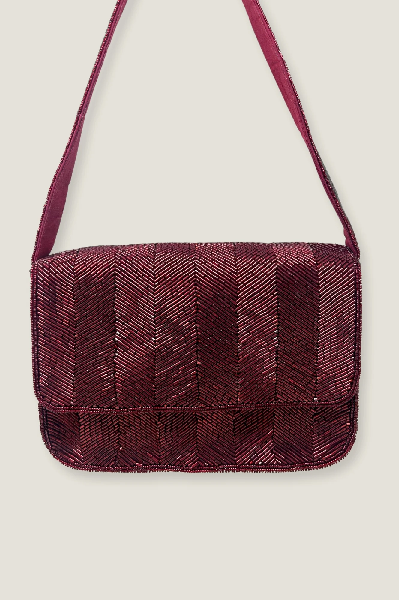 Beaded Strap Handbag | Chevron Wine