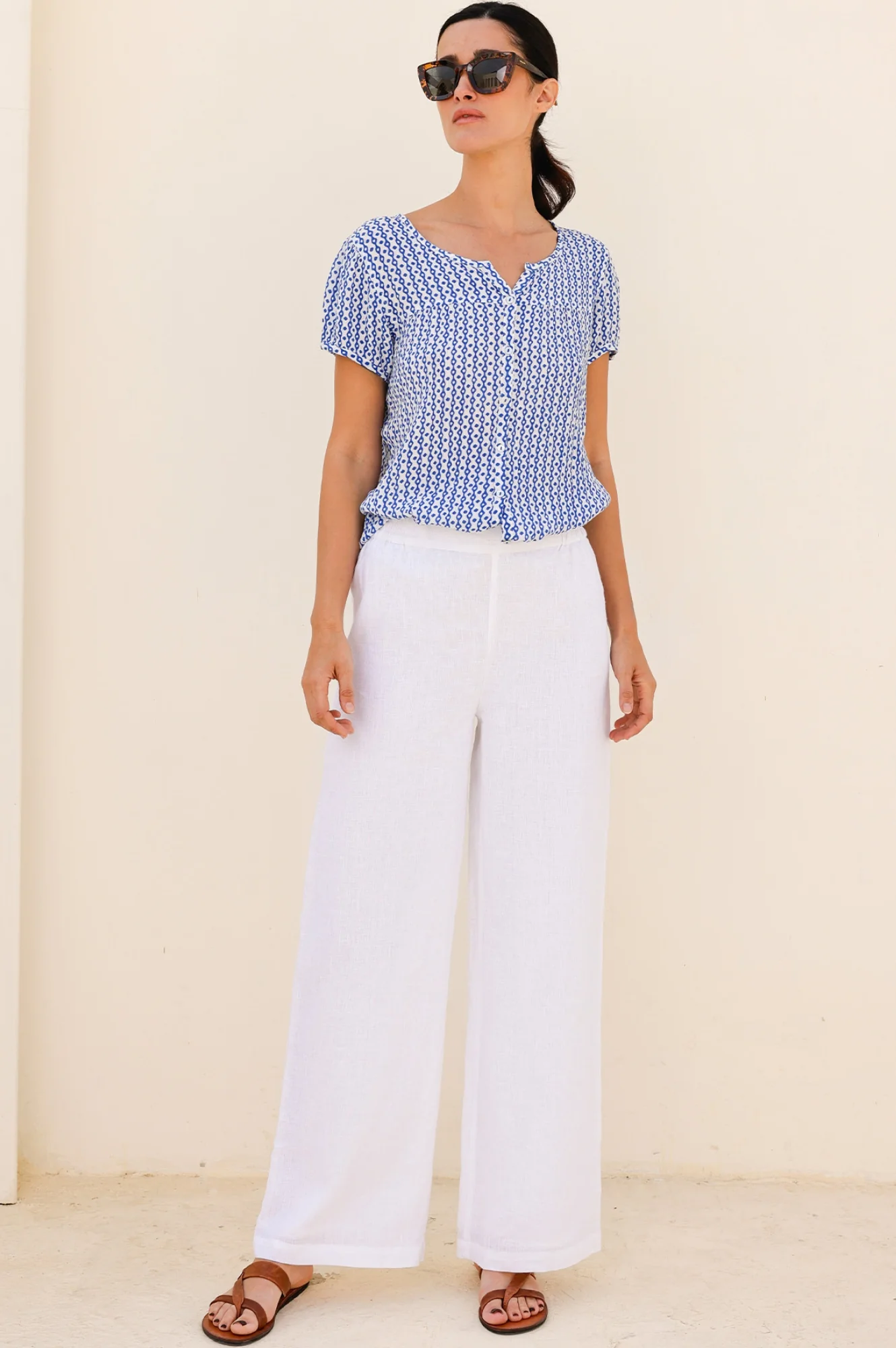Wide Leg Linen Trousers | White