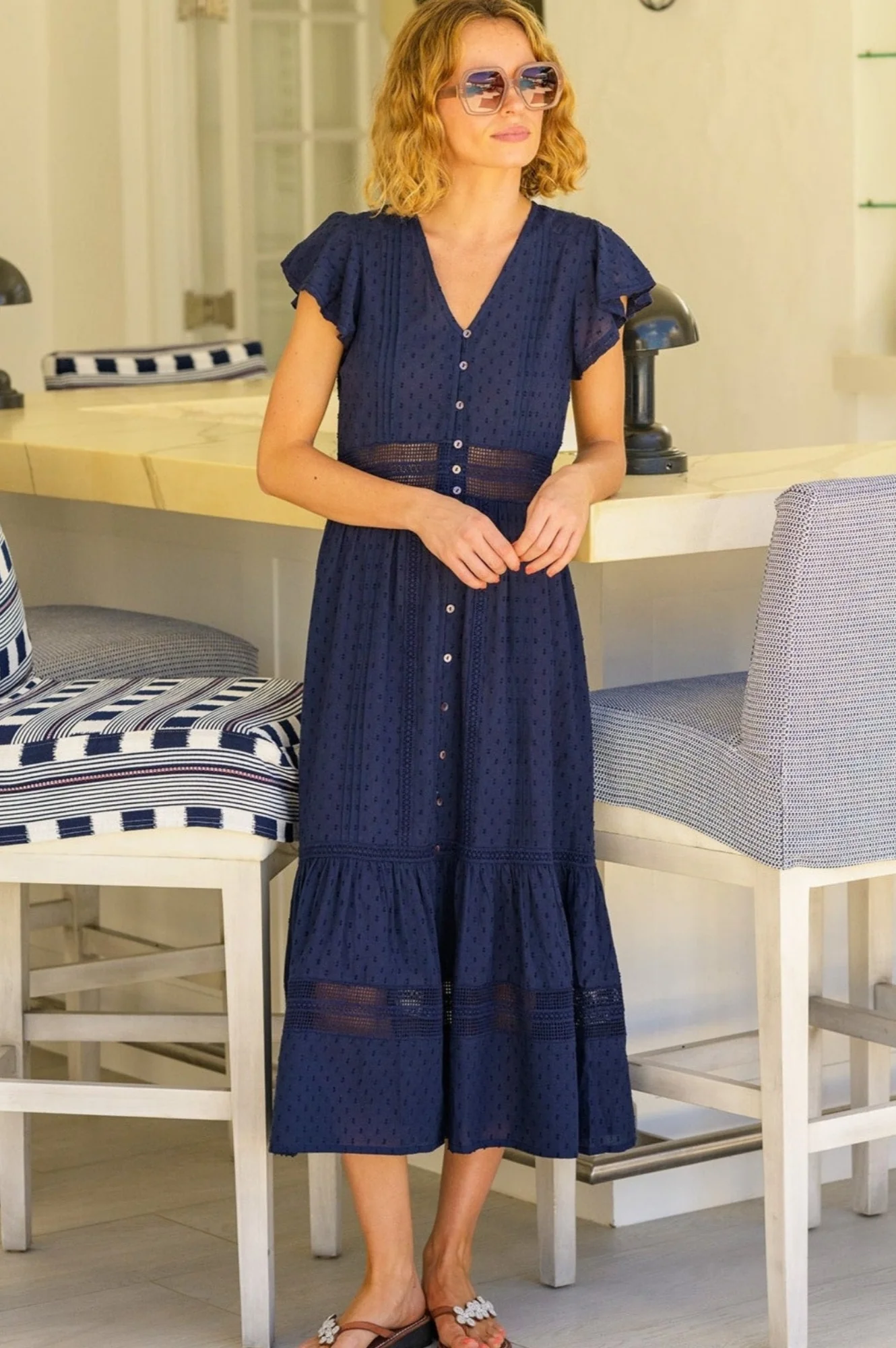 Nyla Beach Midi Dress | Navy