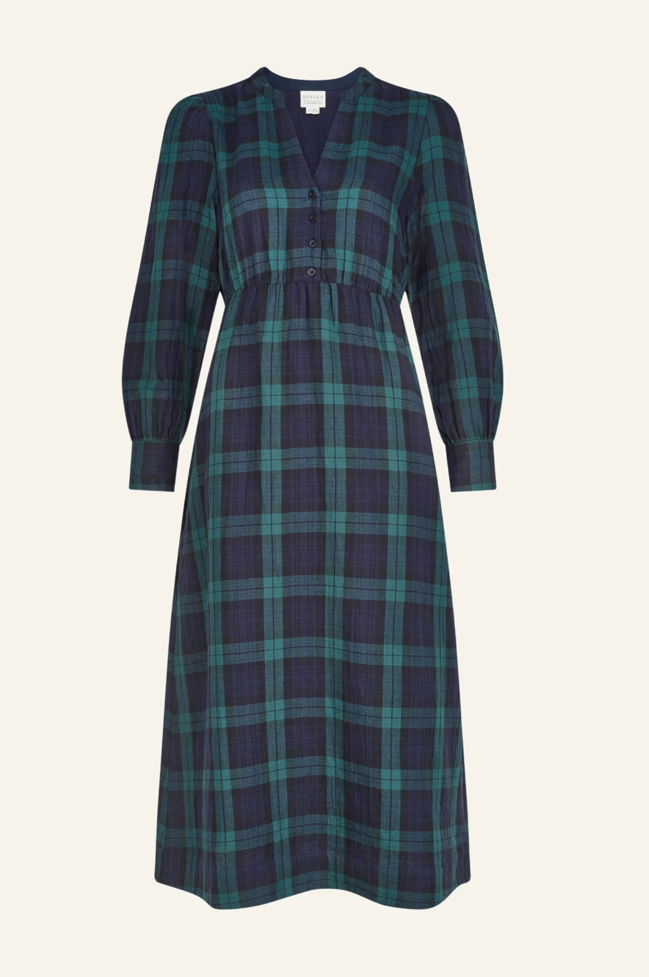 Harper Checked Double Cloth Organic Cotton Dress | Navy/Green