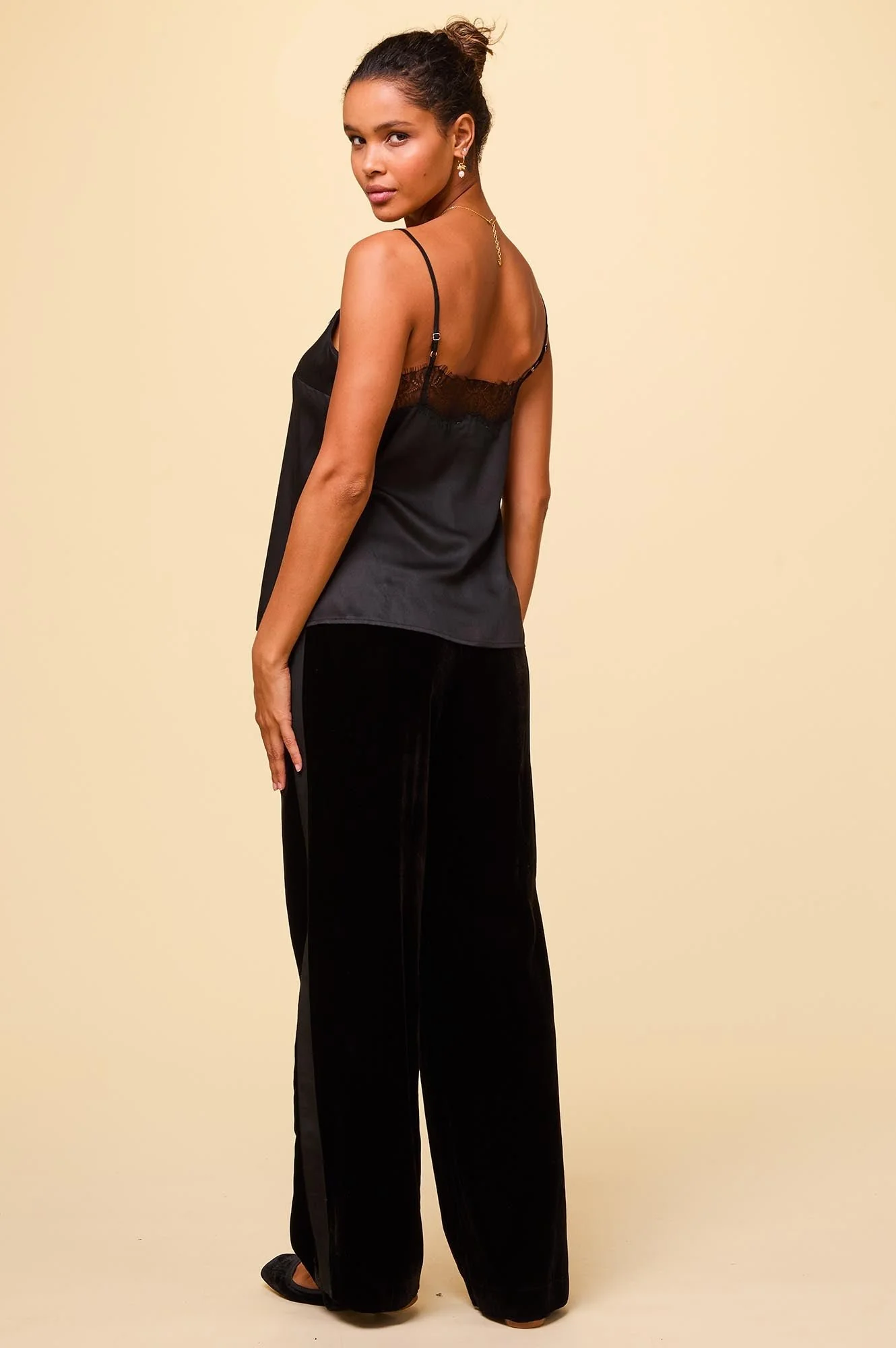 Velvet Side Stripe Trousers | Black