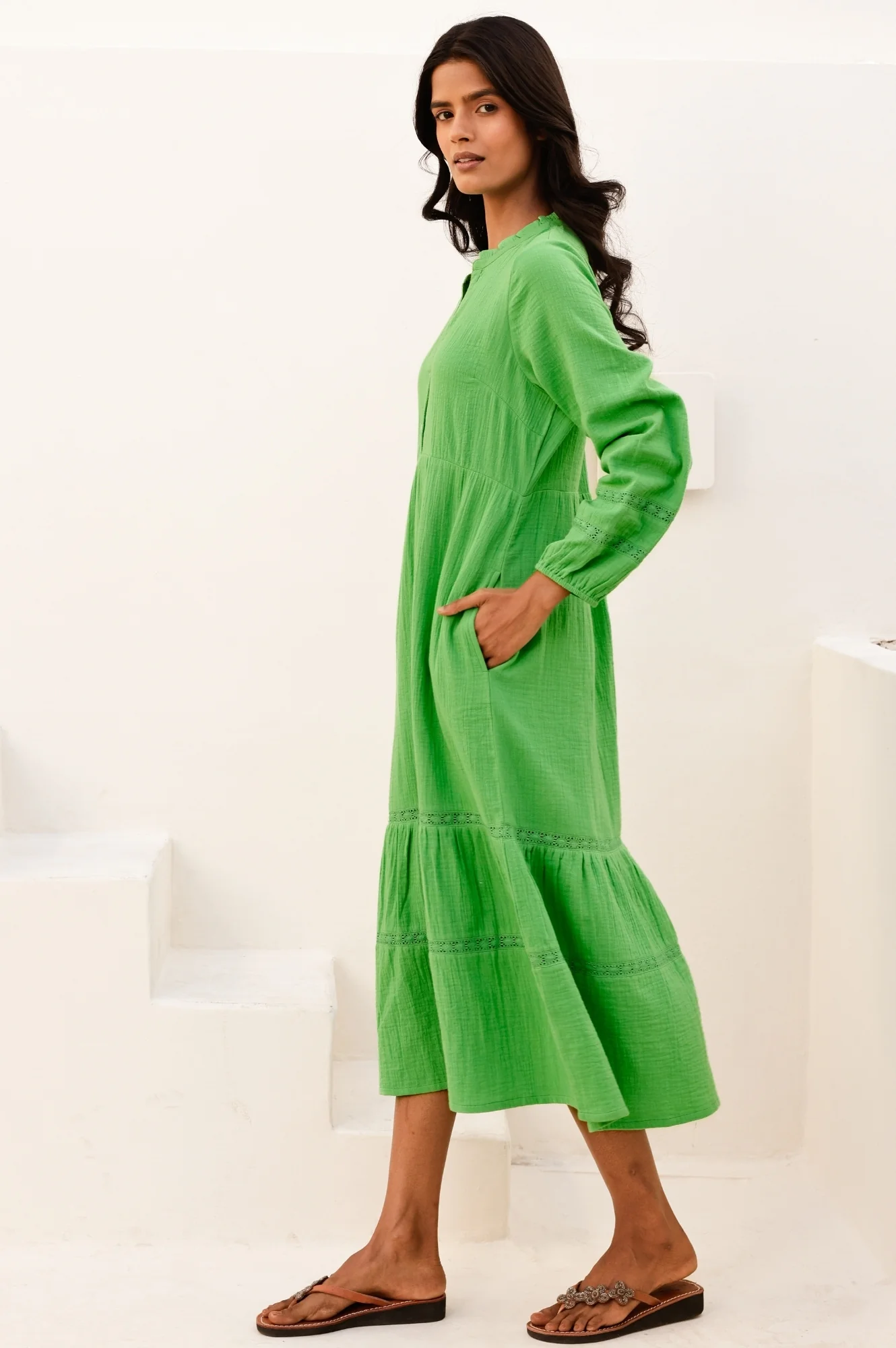 Sadie Organic Cotton Cheesecloth Dress | Green